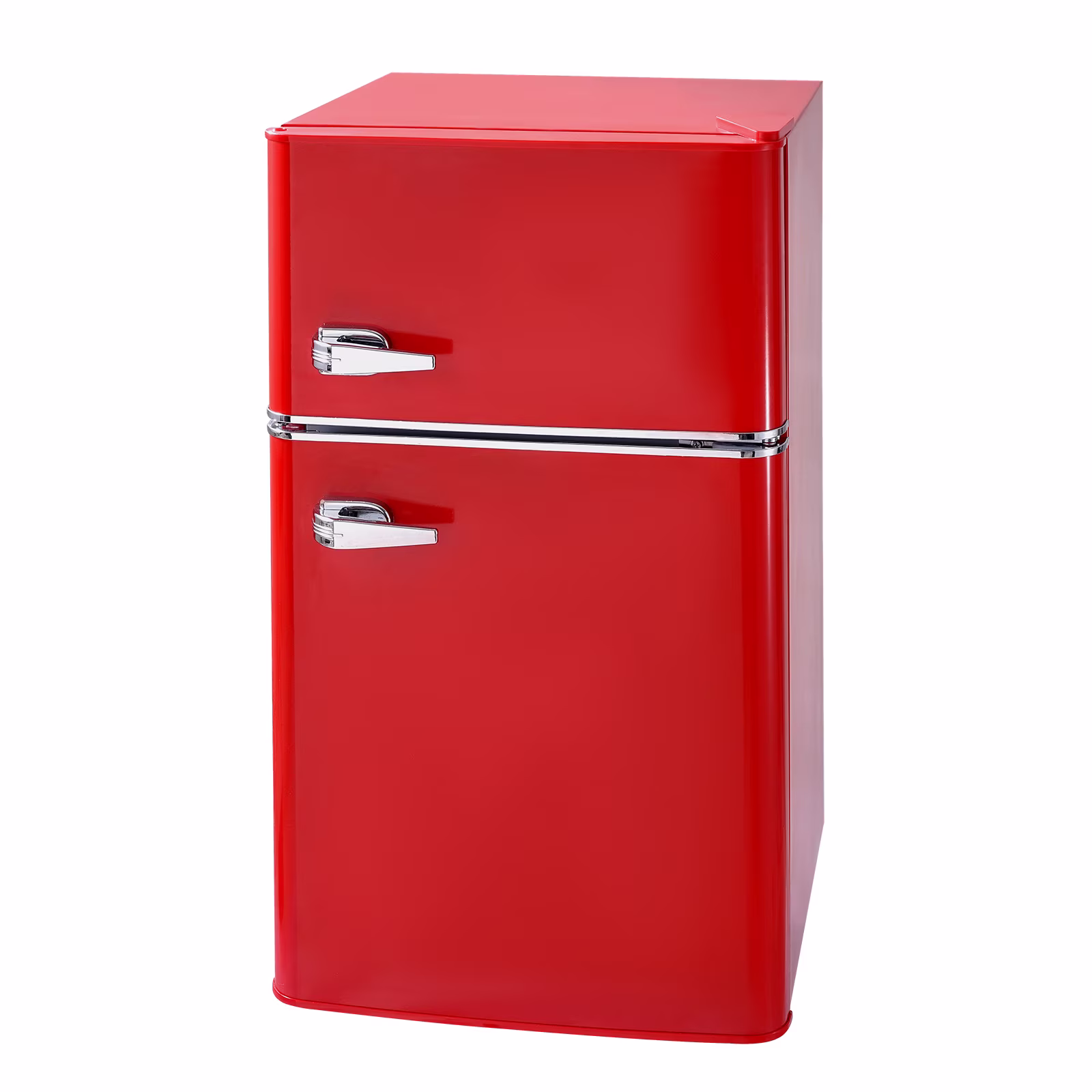 KFFKFF Compact Mini Fridge with Freezer, 3.2 Cu.Ft, Dual-Door Refrigerator with Adjustable Temperature, Glass Shelves, Energy-Saving Design, Quiet Operation, Ideal for Bedroom, Office, Red