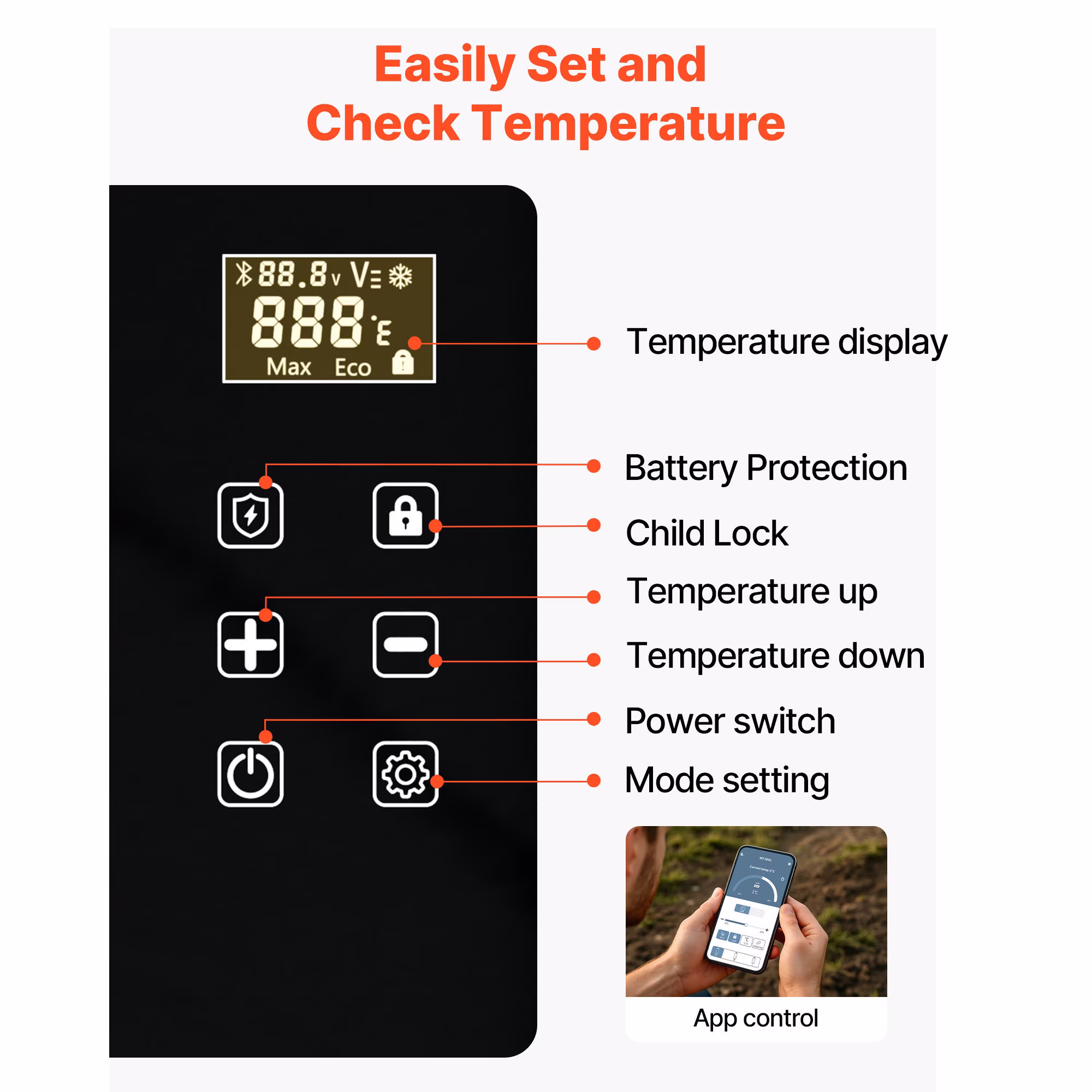 KFFKFF Portable Car Refrigerator, 21 QT Compressor Electric Cooler DC 12/24V AC100-240V, -4°F to 68°F with APP Control, Vehicle Freezer for RV, Campsite, Travel - Image 3