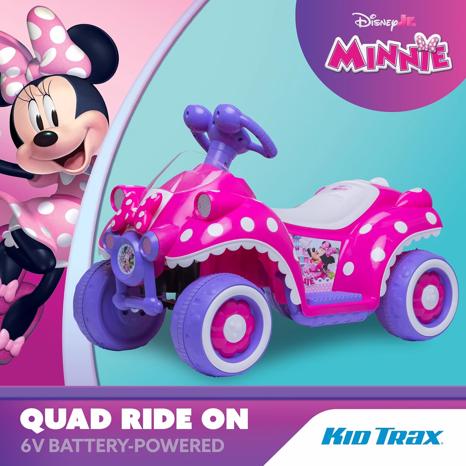 Kid Trax 6V Disney Minnie Mouse Toddler Electric Car for Kids - Outdoor Toys, Minnie Mouse Toys, Kids' Electric Vehicles, Ride on Toy, Speed 1.5mph, 18-36 months, Max weight of 44Lbs, Hot Pink - Image 4
