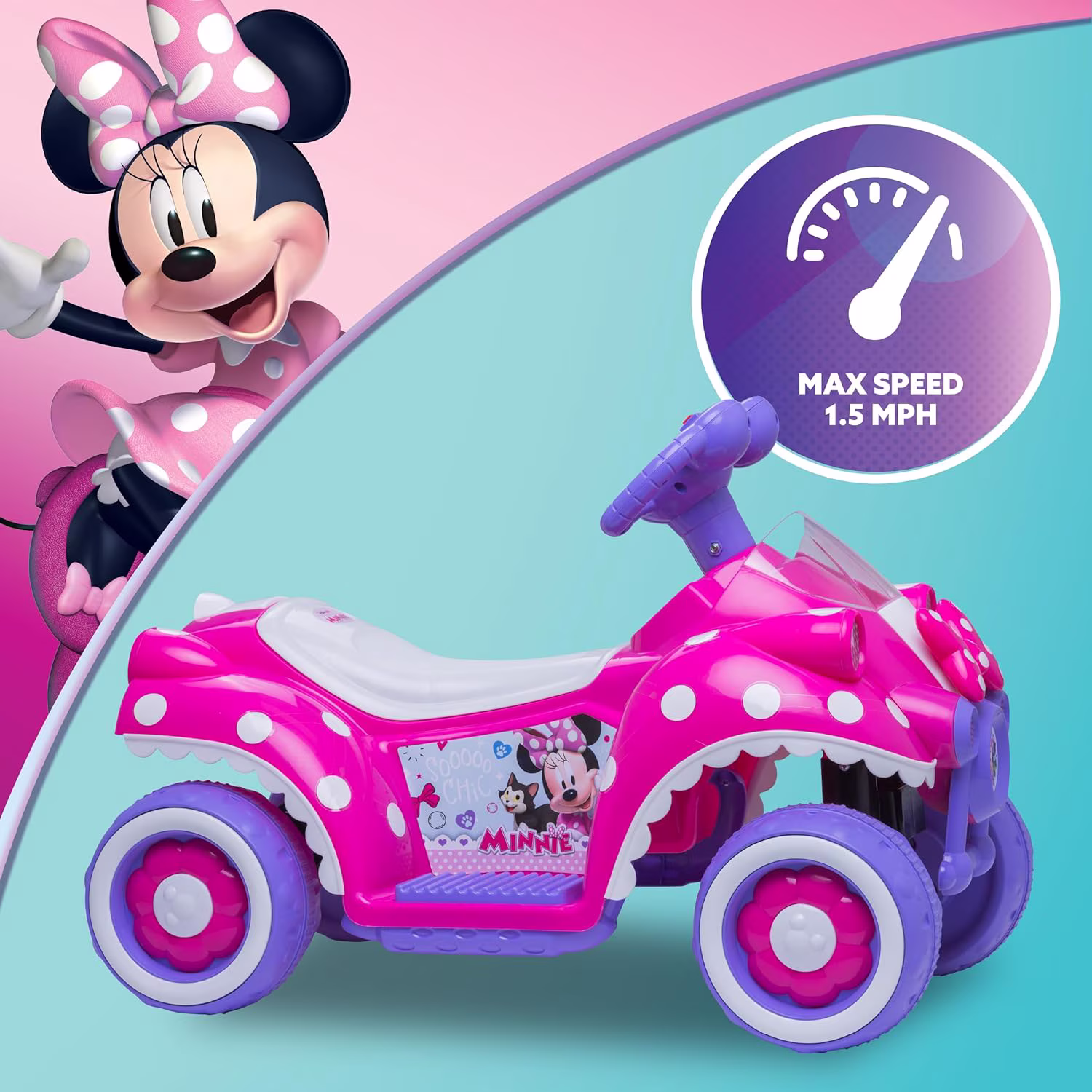Kid Trax 6V Disney Minnie Mouse Toddler Electric Car for Kids - Outdoor Toys, Minnie Mouse Toys, Kids' Electric Vehicles, Ride on Toy, Speed 1.5mph, 18-36 months, Max weight of 44Lbs, Hot Pink - Image 2