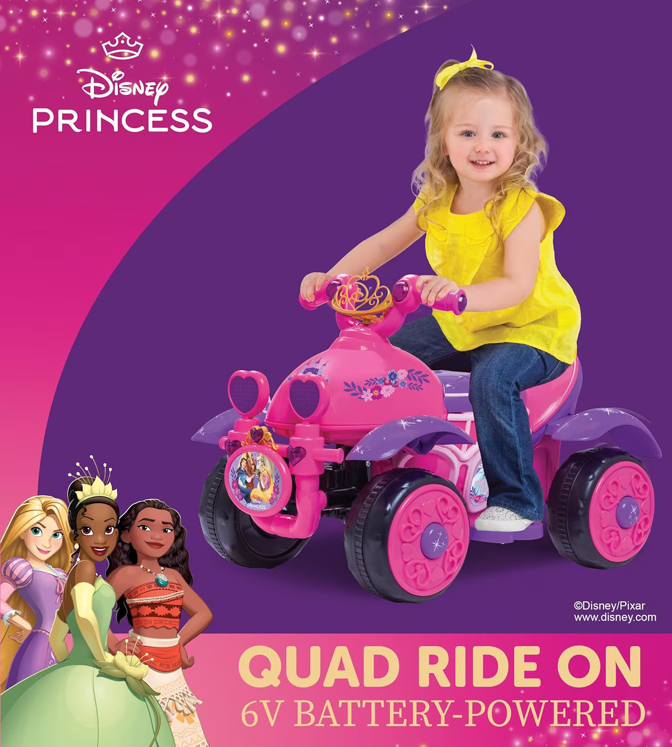 Kid Trax 6V Disney Princess Toddler Car, Outdoor Toys - Electric Car for Kids, Disney Cars Toys, Kids' Electric Vehicles, Ride on Toy, Max Speed 1.5mph, 18-36 months, Max weight of 44Lbs, Hot Pink - Image 3