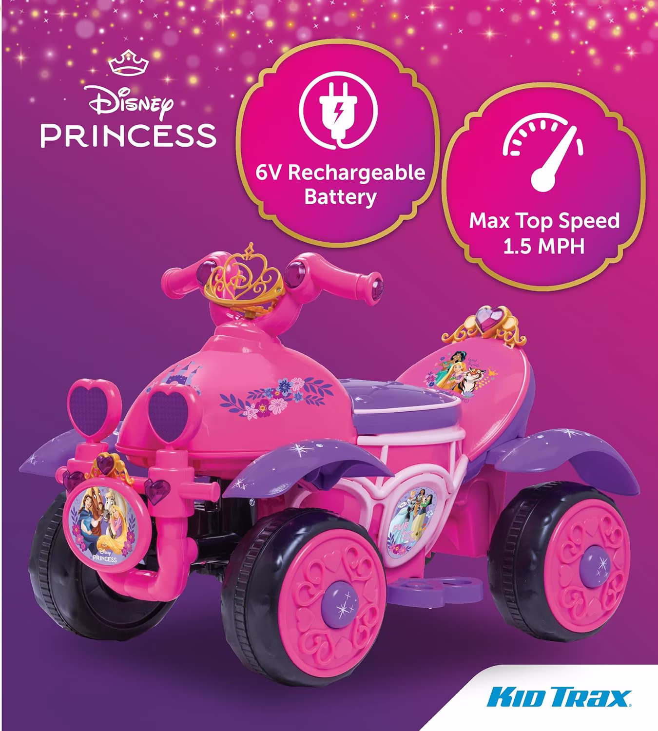 Kid Trax 6V Disney Princess Toddler Car, Outdoor Toys - Electric Car for Kids, Disney Cars Toys, Kids' Electric Vehicles, Ride on Toy, Max Speed 1.5mph, 18-36 months, Max weight of 44Lbs, Hot Pink - Image 2