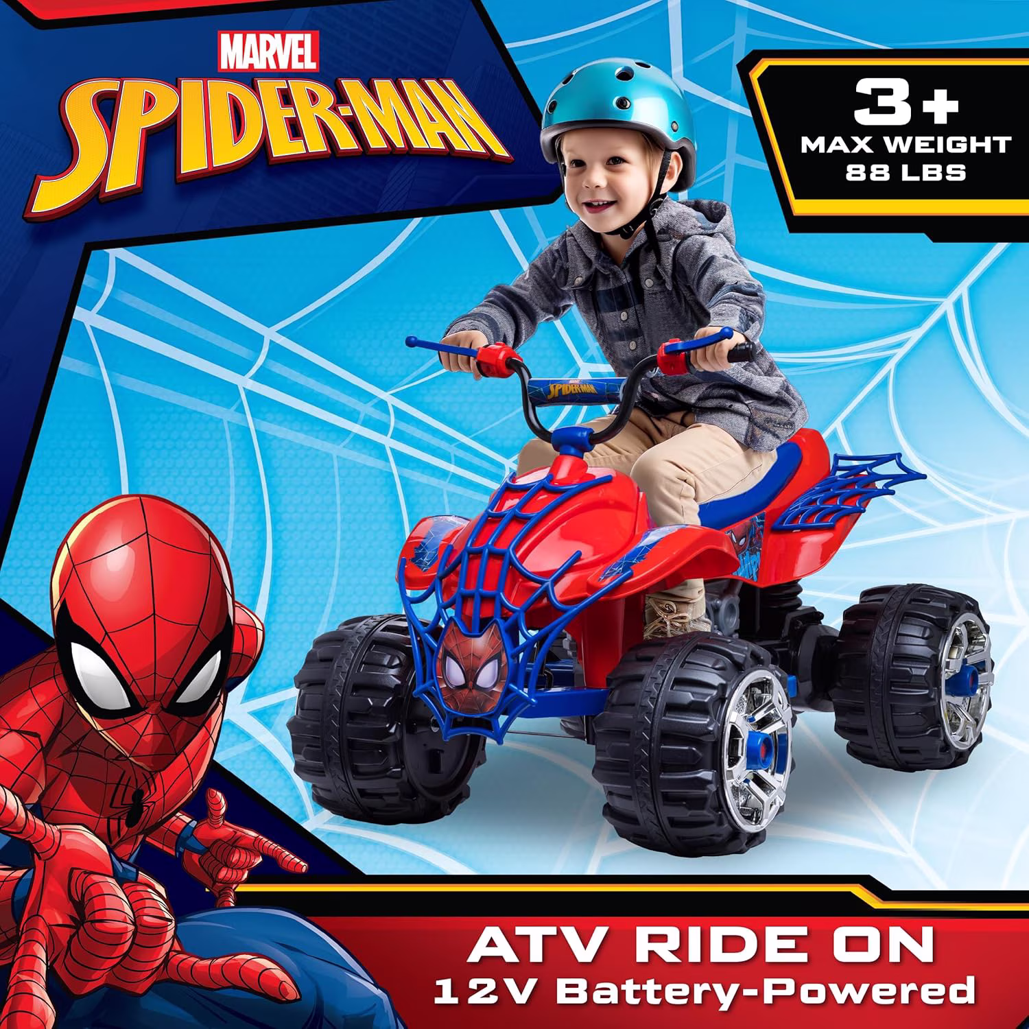 Kid Trax Marvel Spiderman Toddler ATV Ride On Toy, 12 Volt Battery, 3-7 Years, Max Rider Weight 88 lbs, Spider-Man Blue - Image 5
