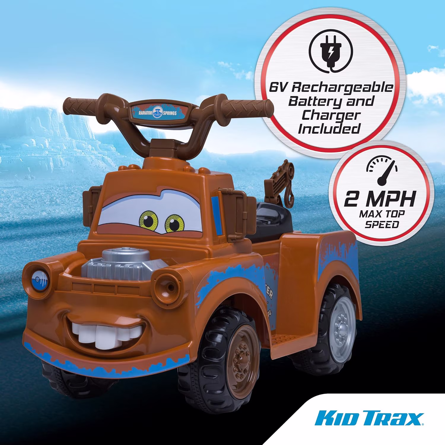 Kid Trax Toddler Disney Cars 3 Tow-Mater Electric Quad Ride-On, Kids 1.5-3 Years Old, 6 Volt Battery and Charger Included, Max Weight 44 lbs, Tow-Mater brown - Image 2