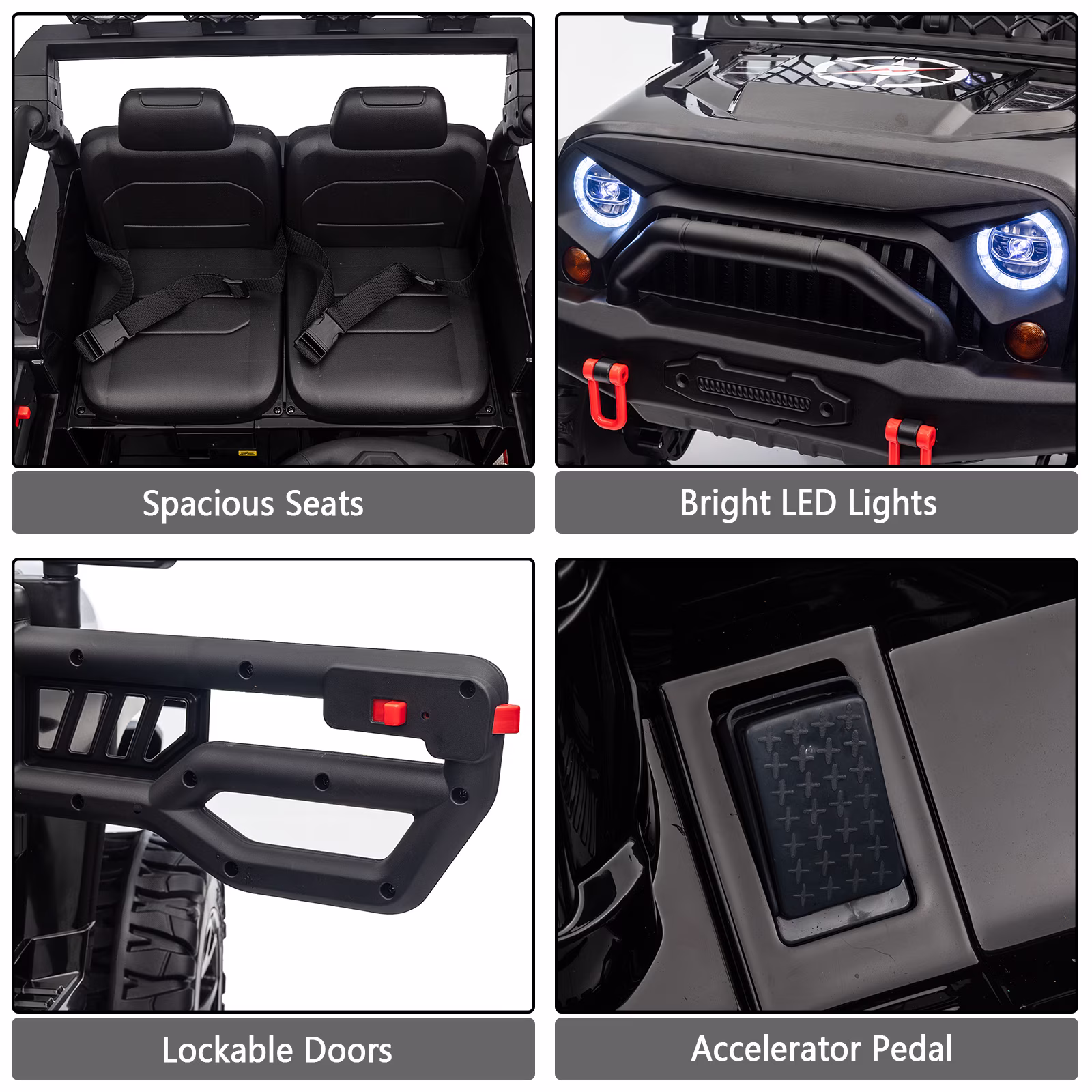Kids 2-Seater Ride On Jeep, 24V 7Ah 4WD Four 550 Motors, Remote Control, EVA Wheels, Spring Suspension, LED Lights & Music for Ages 3+ - Image 5