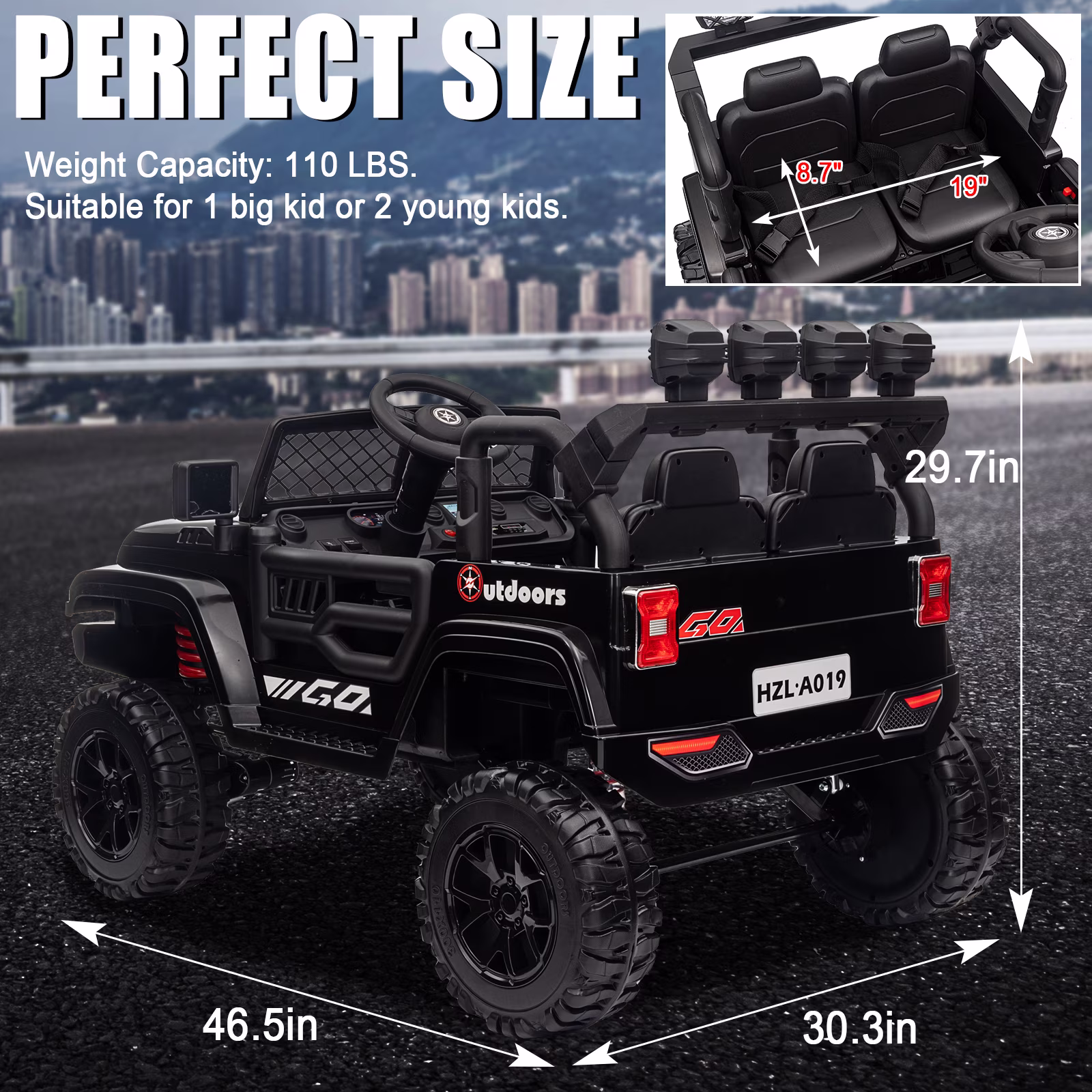 Kids 2-Seater Ride On Jeep, 24V 7Ah 4WD Four 550 Motors, Remote Control, EVA Wheels, Spring Suspension, LED Lights & Music for Ages 3+ - Image 4