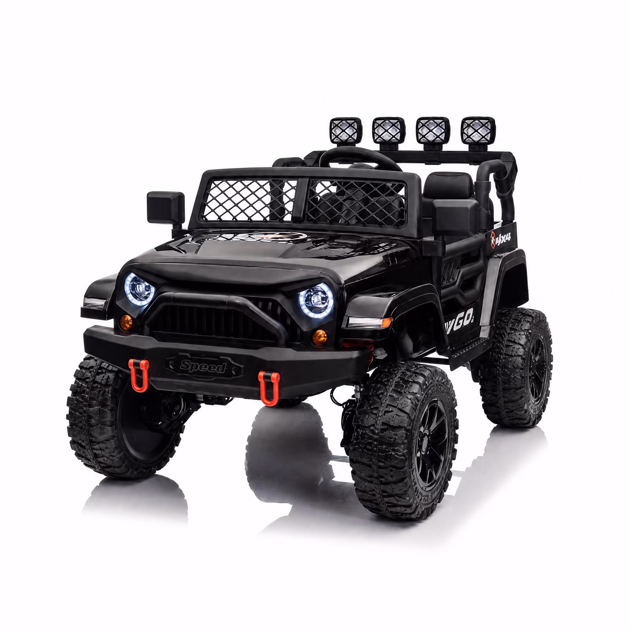 Kids 2-Seater Ride On Jeep, 24V 7Ah 4WD Four 550 Motors, Remote Control, EVA Wheels, Spring Suspension, LED Lights & Music for Ages 3+