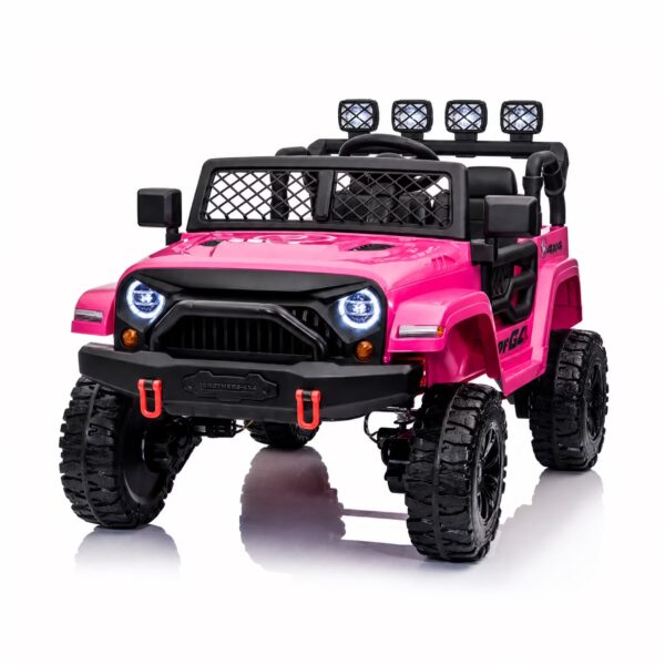 Kids 2-Seater Ride On Jeep, 24V 7Ah 4WD Four 550 Motors, Remote Control, EVA Wheels, Spring Suspension, LED Lights & Music for Ages 3+（Pink）
