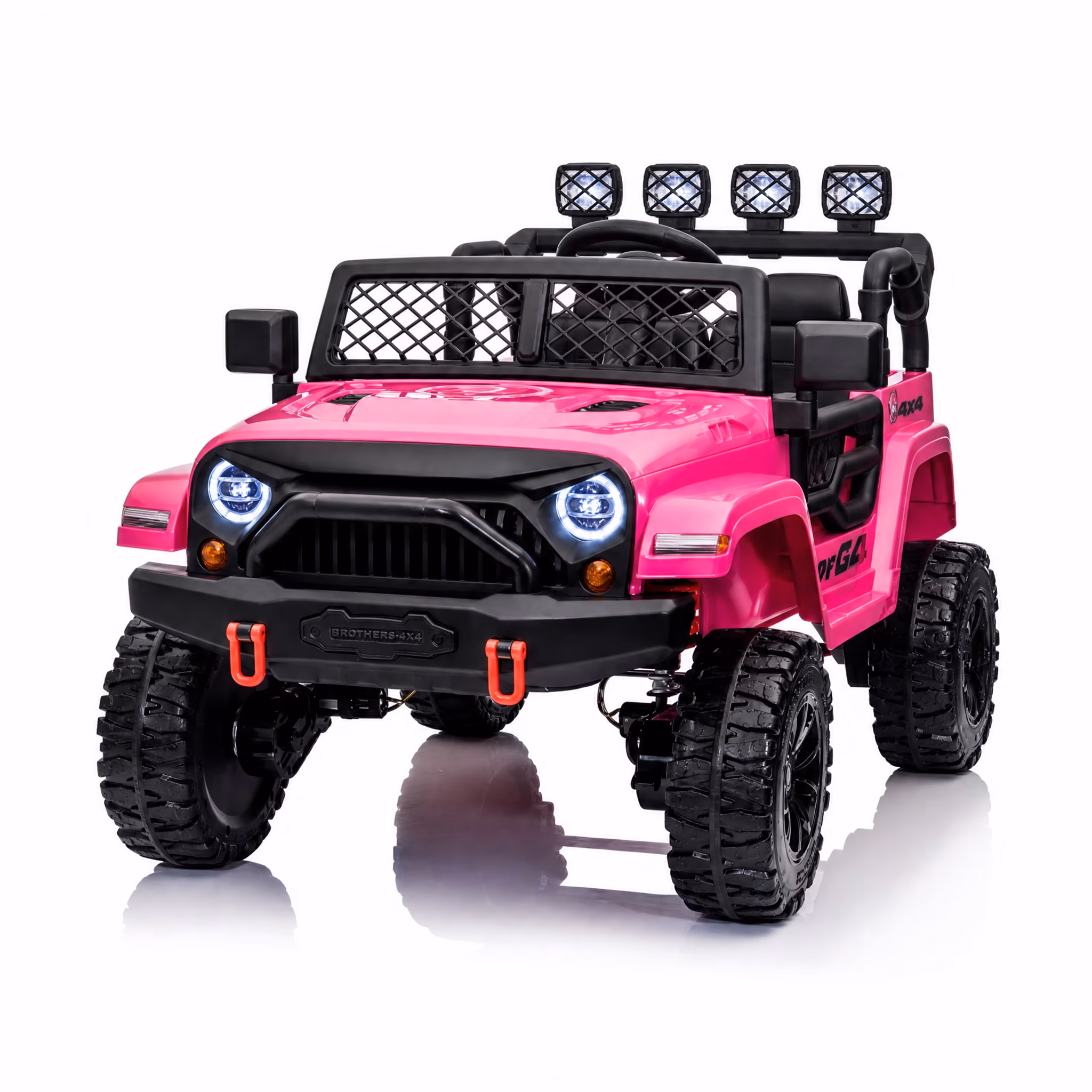 Kids 2-Seater Ride On Jeep, 24V 7Ah 4WD Four 550 Motors, Remote Control, EVA Wheels, Spring Suspension, LED Lights & Music for Ages 3+(Pink)