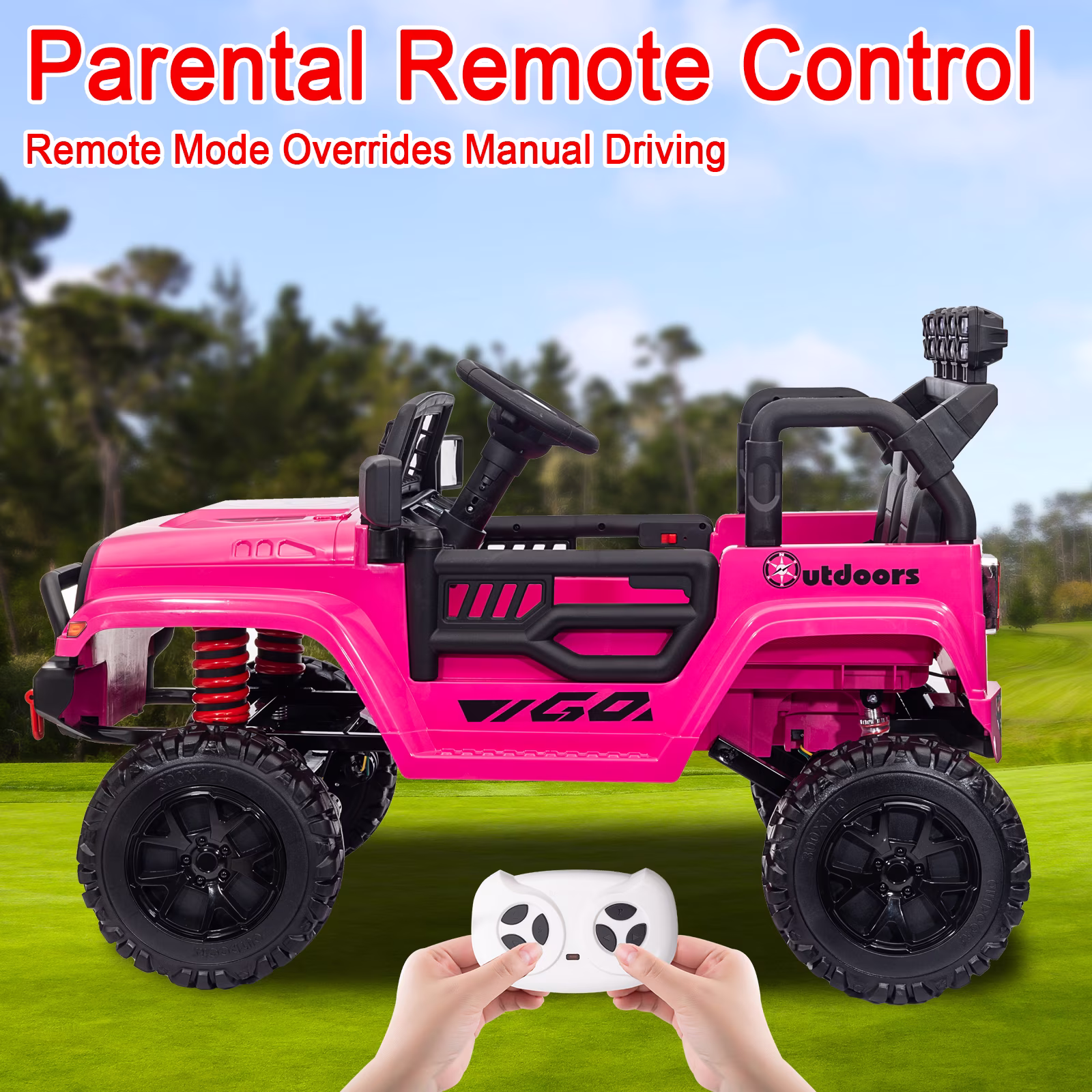 Kids 2-Seater Ride On Jeep, 24V 7Ah 4WD Four 550 Motors, Remote Control, EVA Wheels, Spring Suspension, LED Lights & Music for Ages 3+(Pink) - Image 2
