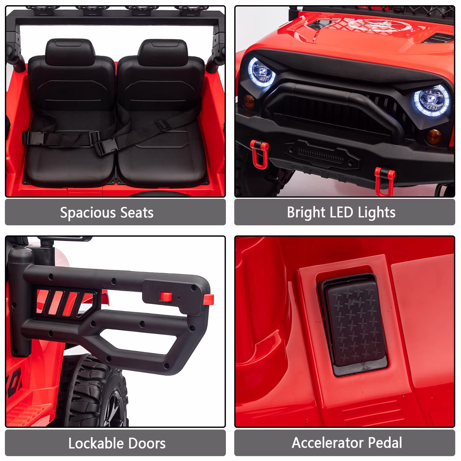 Kids 2-Seater Ride On Jeep, 24V 7Ah 4WD Four 550 Motors, Remote Control, EVA Wheels, Spring Suspension, LED Lights & Music for Ages 3+(Red) - Image 2