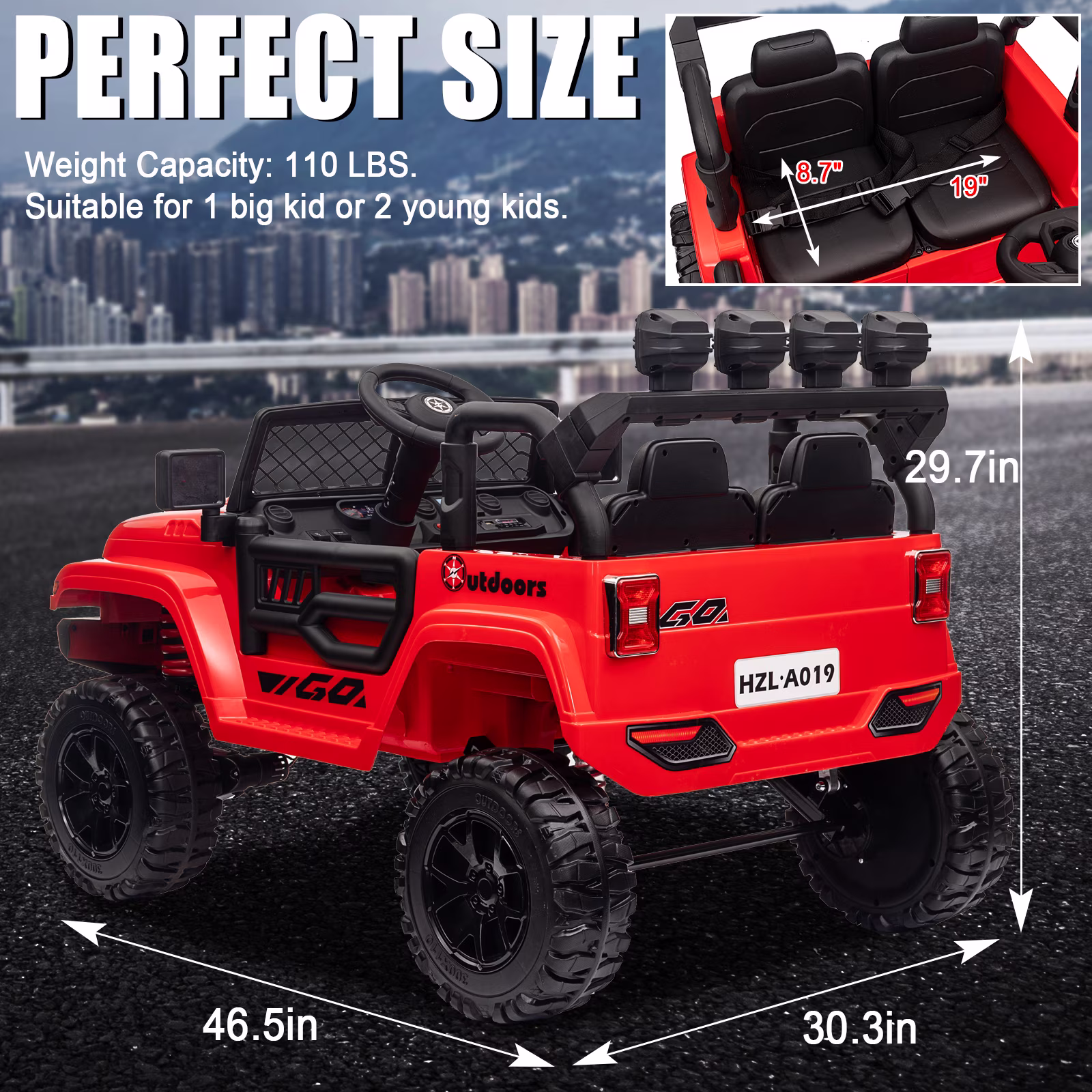 Kids 2-Seater Ride On Jeep, 24V 7Ah 4WD Four 550 Motors, Remote Control, EVA Wheels, Spring Suspension, LED Lights & Music for Ages 3+(Red) - Image 5