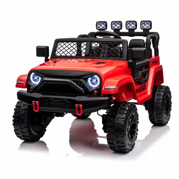 Kids 2-Seater Ride On Jeep, 24V 7Ah 4WD Four 550 Motors, Remote Control, EVA Wheels, Spring Suspension, LED Lights & Music for Ages 3+（Red）
