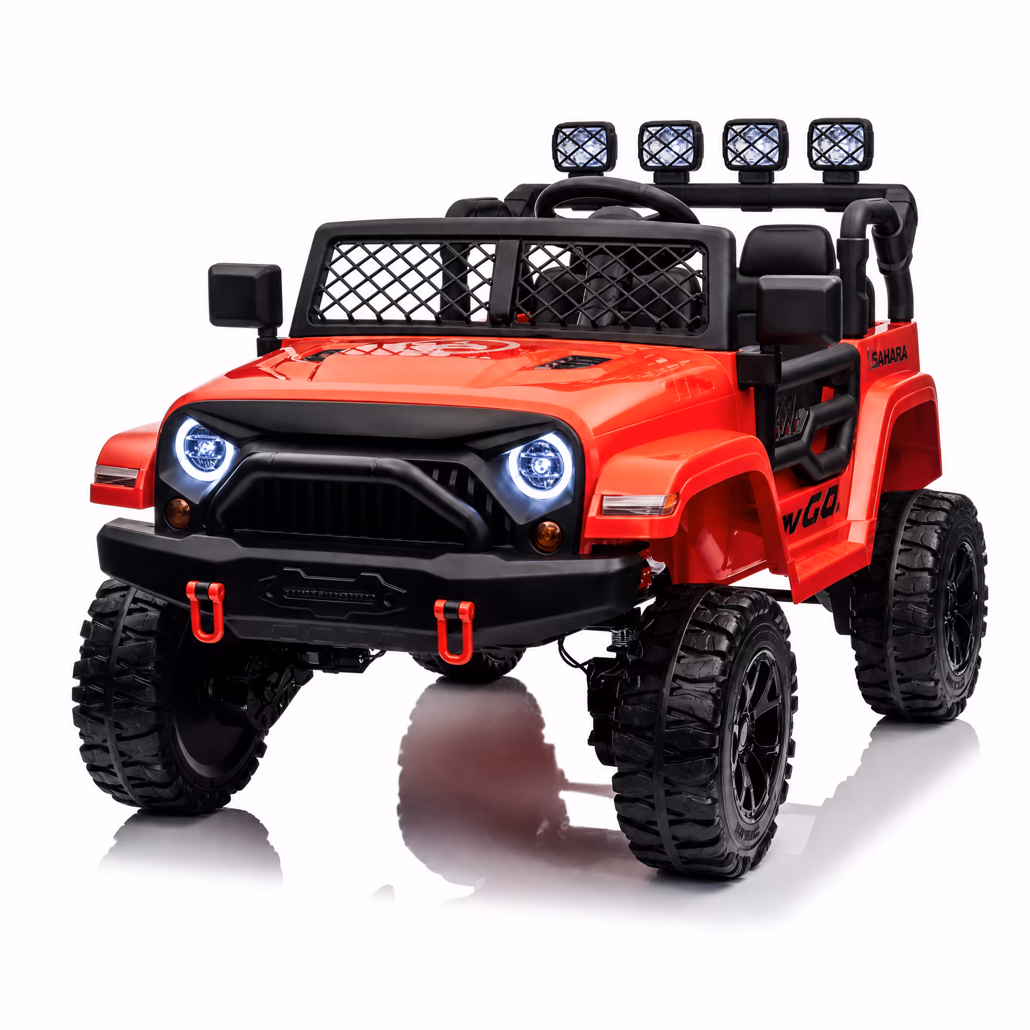 Kids 2-Seater Ride On Jeep, 24V 7Ah 4WD Four 550 Motors, Remote Control, EVA Wheels, Spring Suspension, LED Lights & Music for Ages 3+(Red)