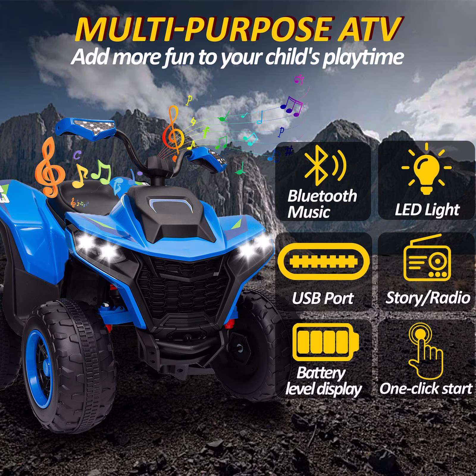 Kids ATV 4 Wheeler, 24V 2 Seater Electric ATV Quad w/4WD Motor, Protective Gear Set, Bluetooth, LED Lights, Spring Suspension, Battery Powered Ride on Toys for Big Kids, Boys, Girls, Christmas, Blue - Image 4