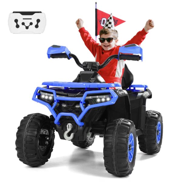 Kids ATV 4 Wheeler, 24V Ride on Toys with 2 Seater, Electric Car w/ Bluetooth/MP3,and Flag,Blue