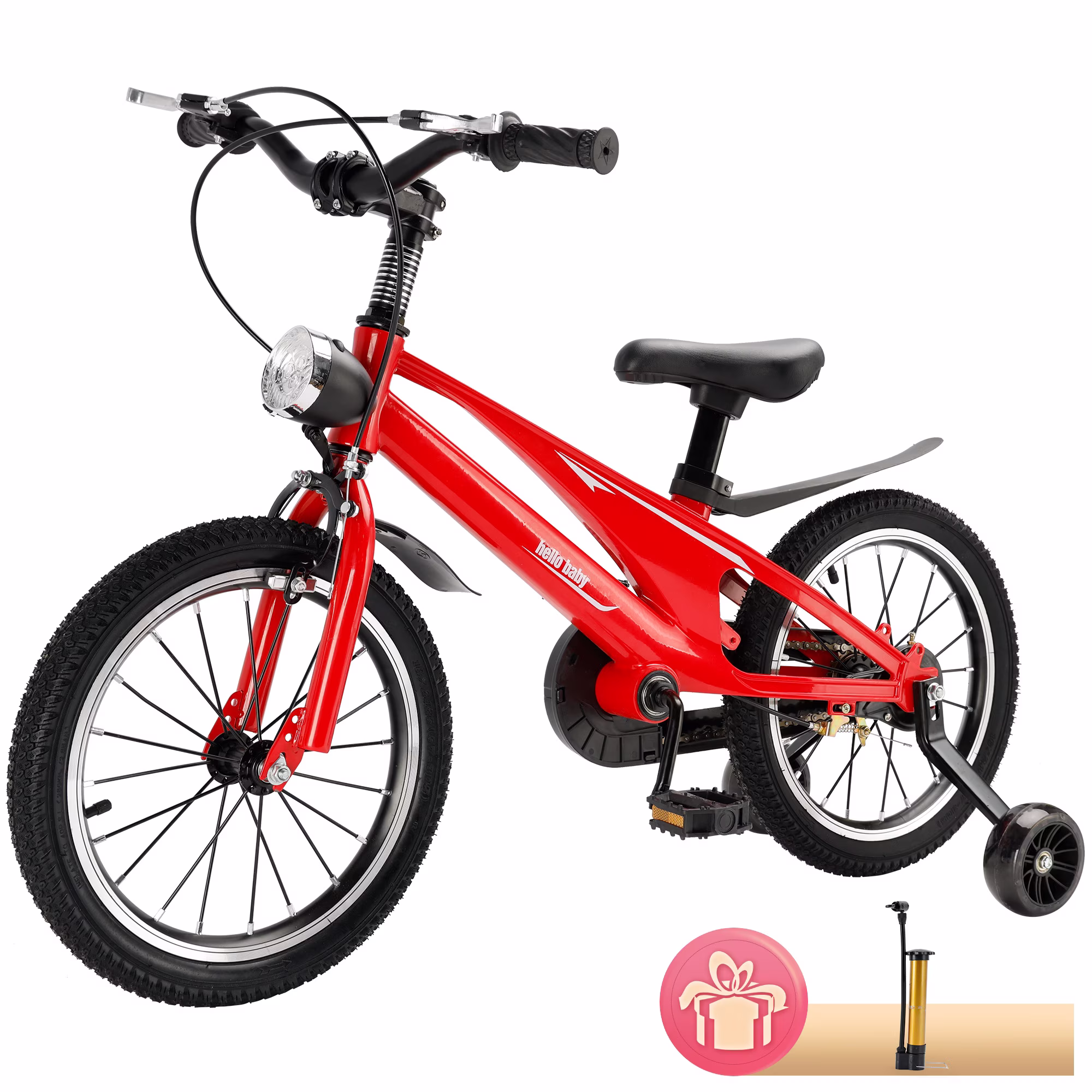 Kids Bike 16 Inch for Boys Girls Ages 4-9, Toddler Beginner Bicycle with Training Wheels, LED Headlight & Dual Brakes