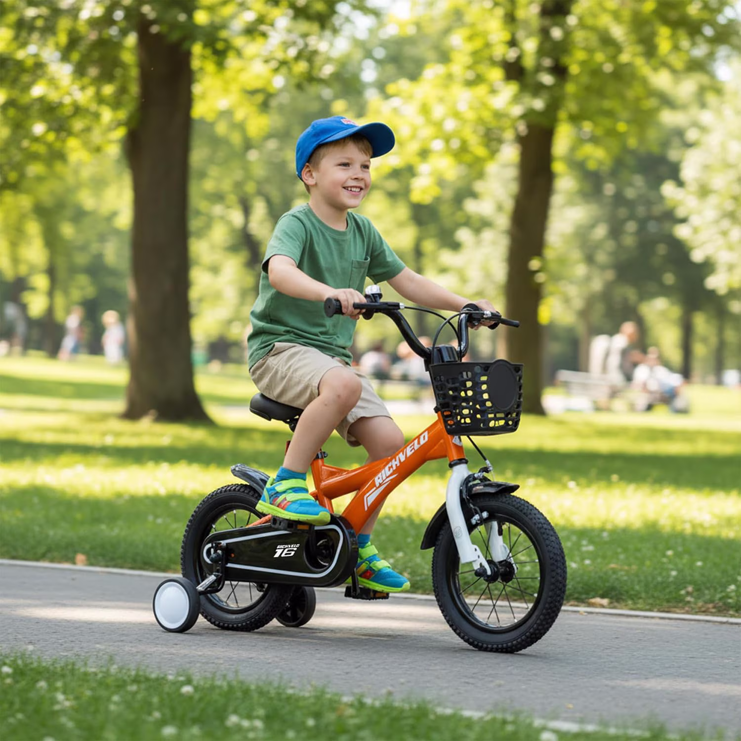 Kids Bike 16 Inch for Boys Girls, BMX Style Kids' Bicycle with Removable Training Wheels and Basket, Coaster Brake Toddlers Children's Bicycle Gift for Boys Girls 5-7 Years Old, Orange - Image 3