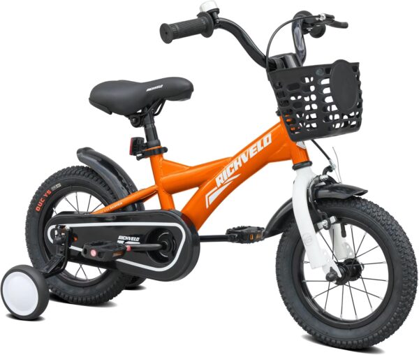 Kids Bike 16 Inch for Boys Girls, BMX Style Kids' Bicycle with Removable Training Wheels and Basket, Coaster Brake Toddlers Children's Bicycle Gift for Boys Girls 5-7 Years Old, Orange