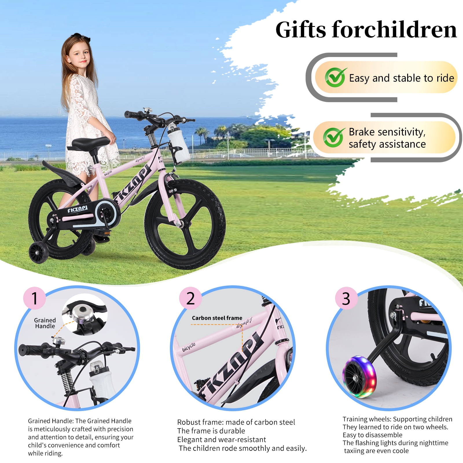 Kids Bike 18 Inch, Toddler Bike High Carbon Steel Frame, Magnesium Alloy Wheels, Training Wheels with Night Glow, Adjustable Seat, Water Bottle, Girls & Boys Bicycle Ages 3 - Image 5