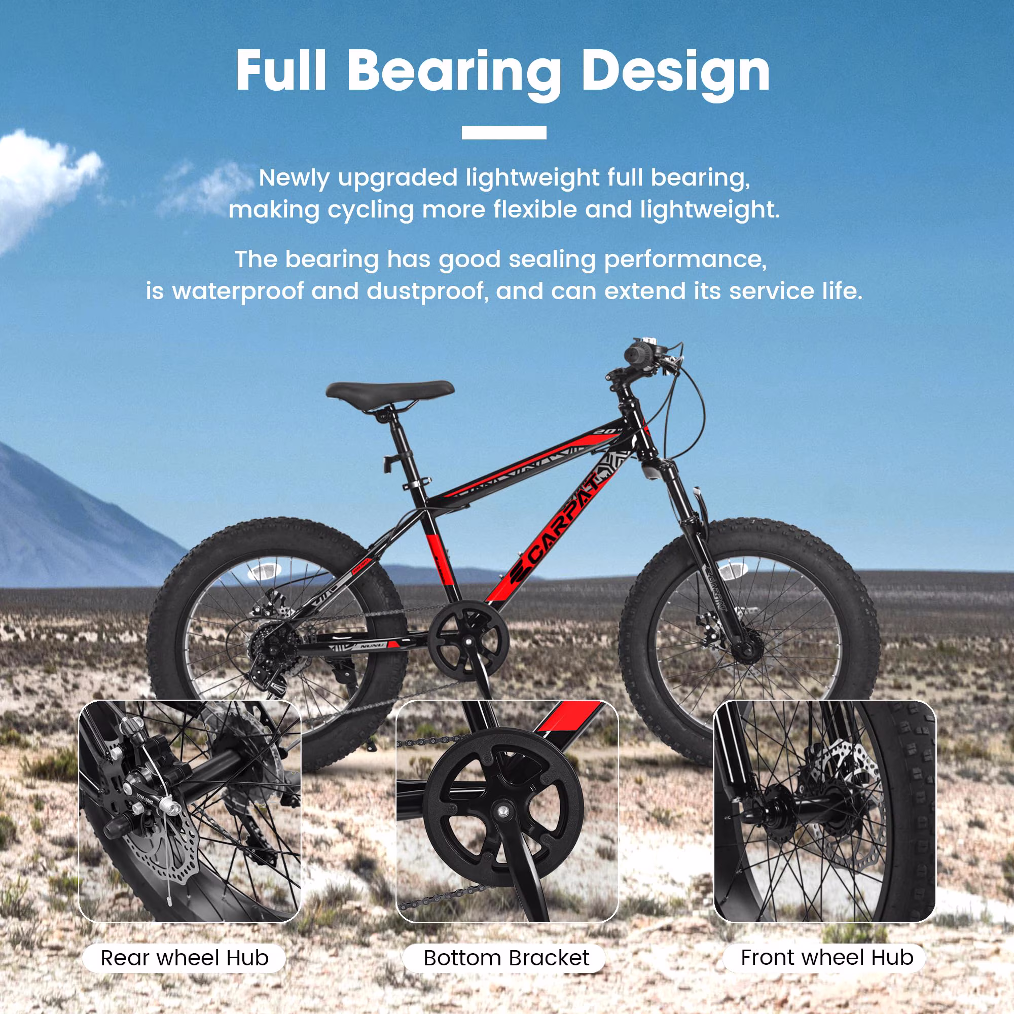 Kids' Bike 20 inch Wheels Fat Tire Bike, 4" Wide Fat Tire Snow Mountain Bike Ages 8-12 Year Old, Steel Frame, 7 Speed Teenager Children Kids' Bicycles - Image 2