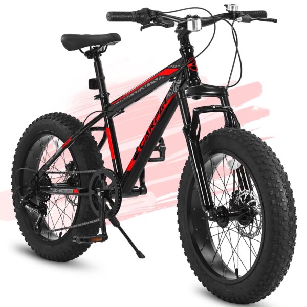 Kids' Bike 20 inch Wheels Fat Tire Bike, 4" Wide Fat Tire Snow Mountain Bike Ages 8-12 Year Old, Steel Frame, 7 Speed Teenager Children Kids' Bicycles