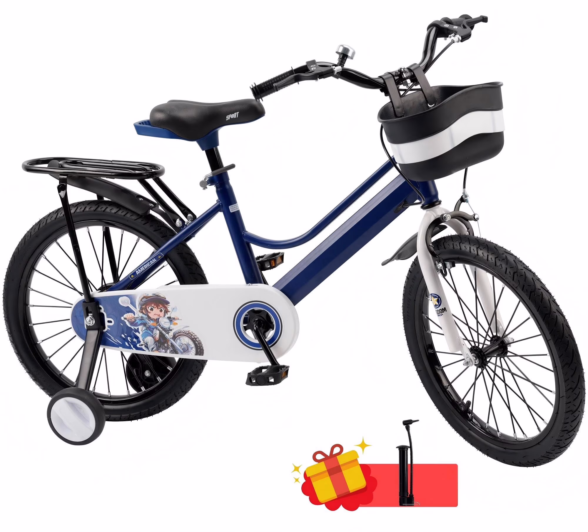 Kids Bike for Boys and Girls 16 18 inch Bicycle with Basket, Training Wheels, Ajustable Handlebars and Seat, Blue