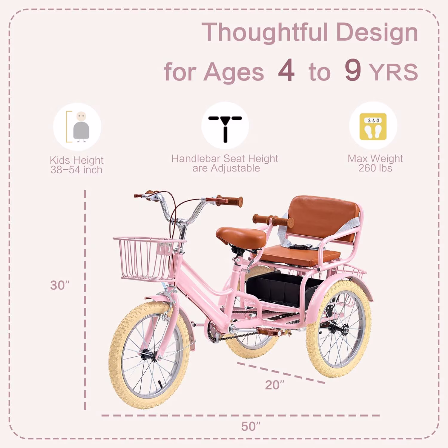 Kids Bike for Girls, Akaber Tricycle for Kids Age 4 - Image 3
