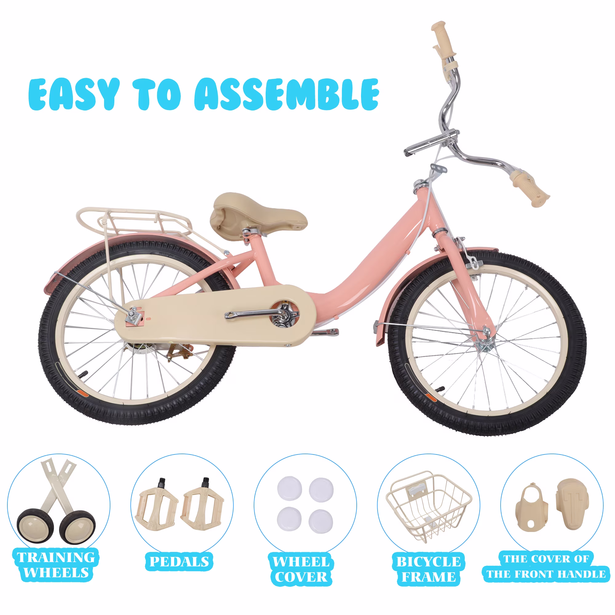 16 Inch Bicycle Children's Training Bicycles Kids Bike with Basket Bell Training Wheels & Basket Pink/Red/White - Image 5