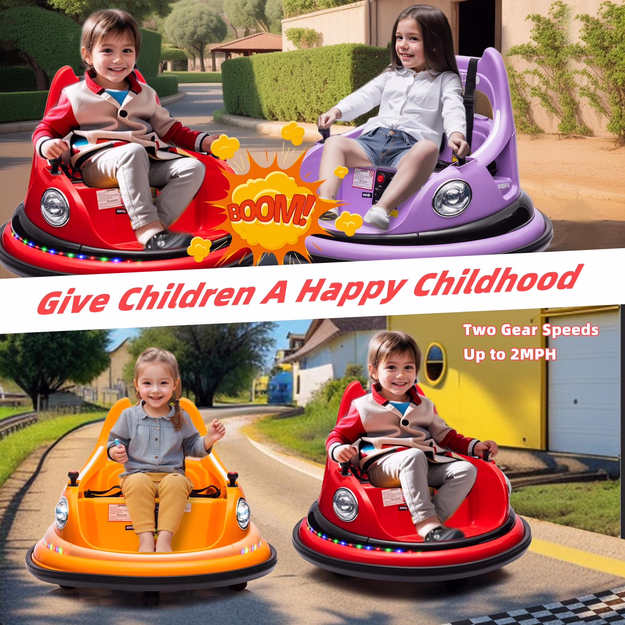 Kids Bumper Car Ride on, 12V Ride on Toy with Remote Control, Bumper Car for Kids Toddlers 1-5 Years Old, Bluetooth, Colorful Light, Red - Image 3
