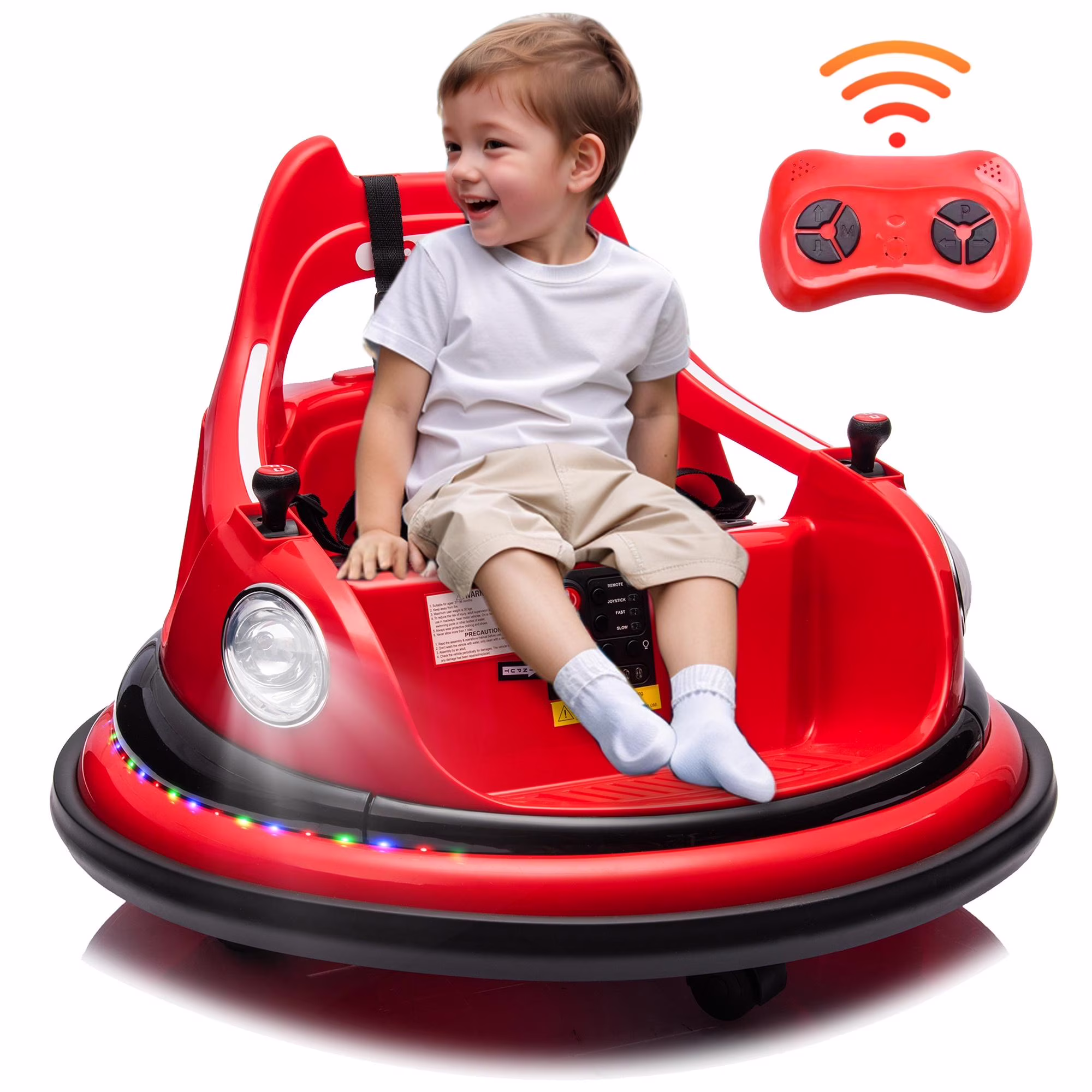 Kids Bumper Car Ride on, 12V Ride on Toy with Remote Control, Bumper Car for Kids Toddlers 1-5 Years Old, Bluetooth, Colorful Light, Red