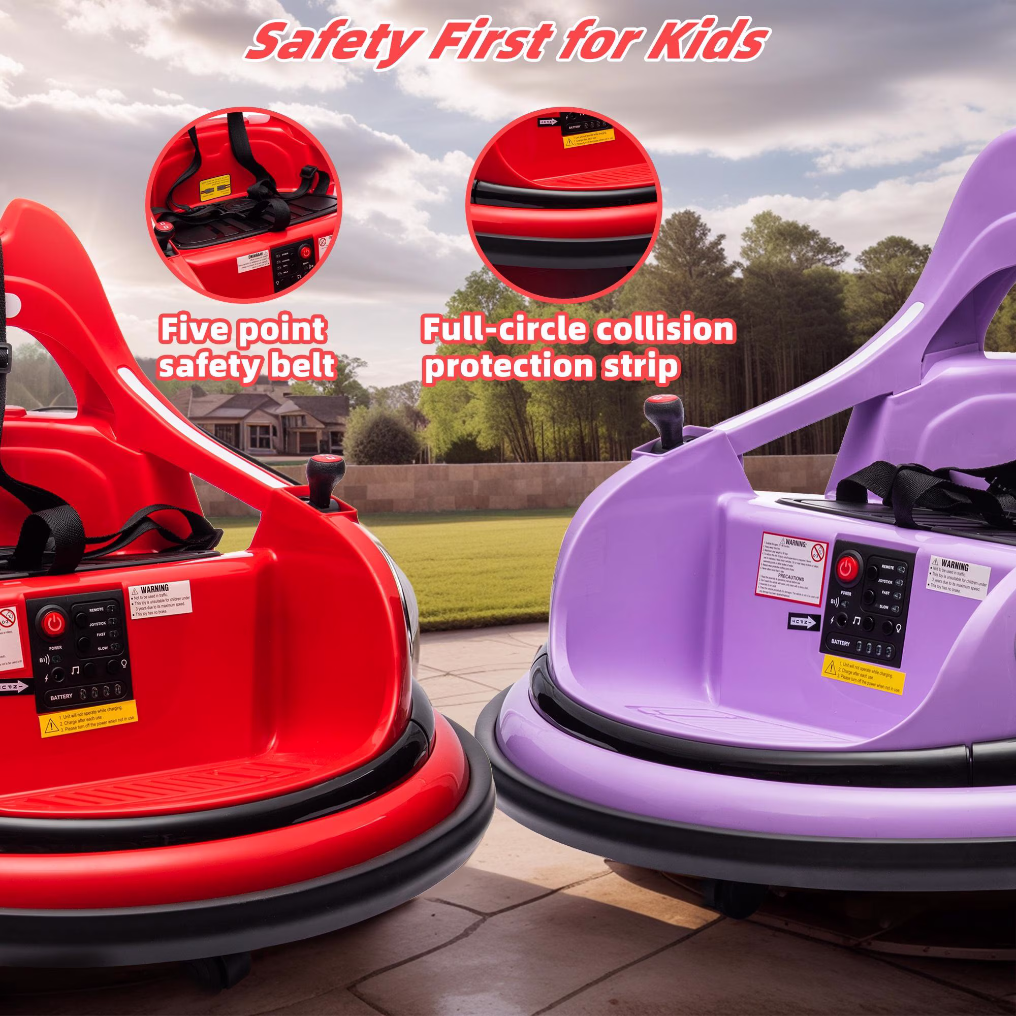 Kids Bumper Car Ride on, 12V Ride on Toy with Remote Control, Bumper Car for Kids Toddlers 1-5 Years Old, Bluetooth, Colorful Light, Red - Image 2