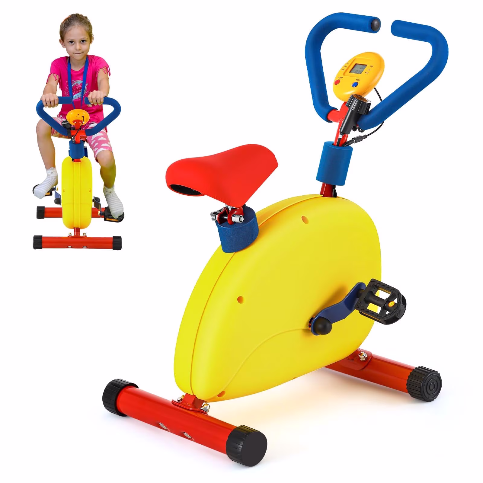 Kids Fitness Exercise Bike Equipment, Childrens Exercise Bike with Adjustable Seat, Kids Stationary Bike Workout Equipment, Gift for Boys Girls
