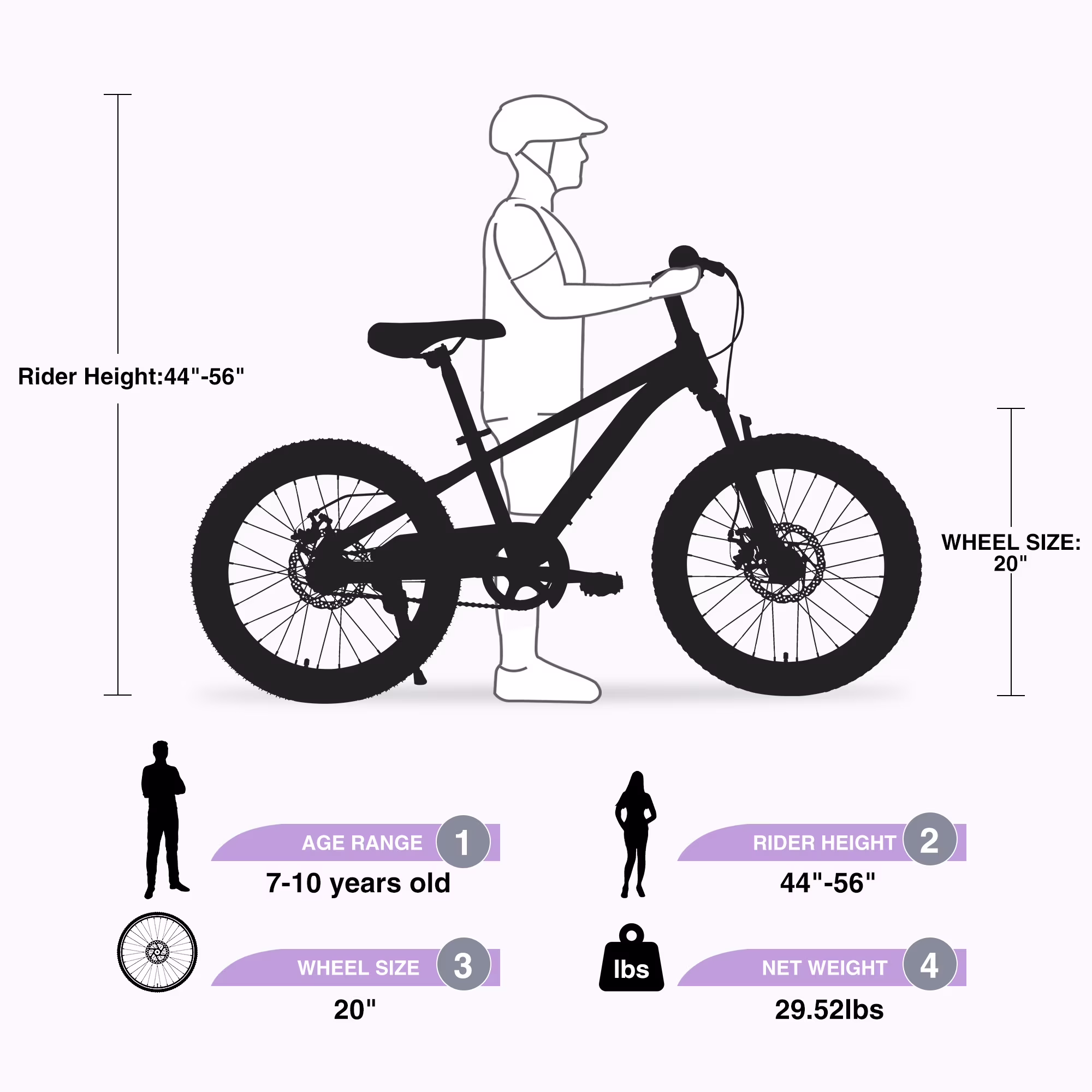 Kids Mountain Bike 20" Girls MTB for Girls Ages 7-10 Years, Single Speed, Steel Frame, Purple - Image 3