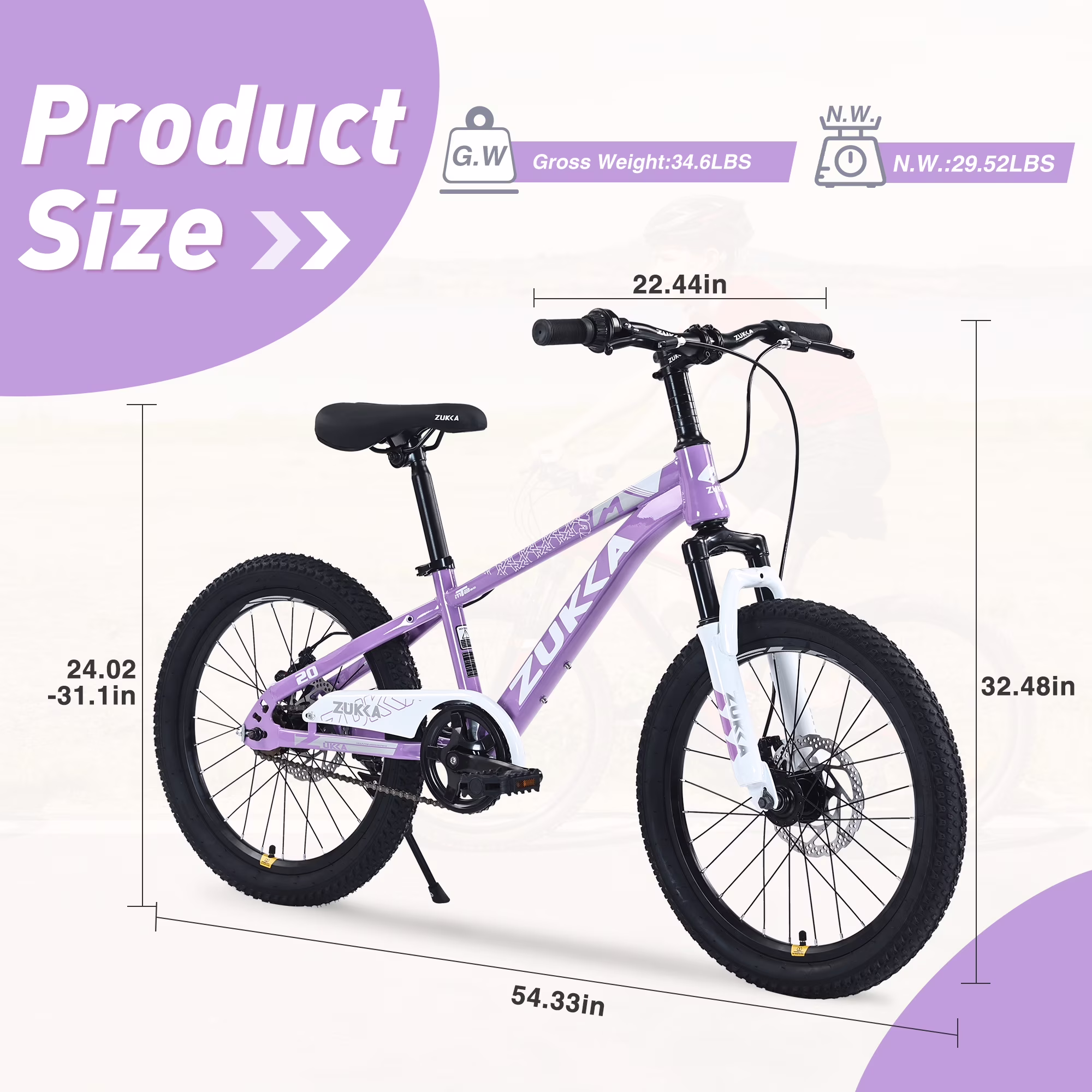 Kids Mountain Bike 20" Girls MTB for Girls Ages 7-10 Years, Single Speed, Steel Frame, Purple - Image 5