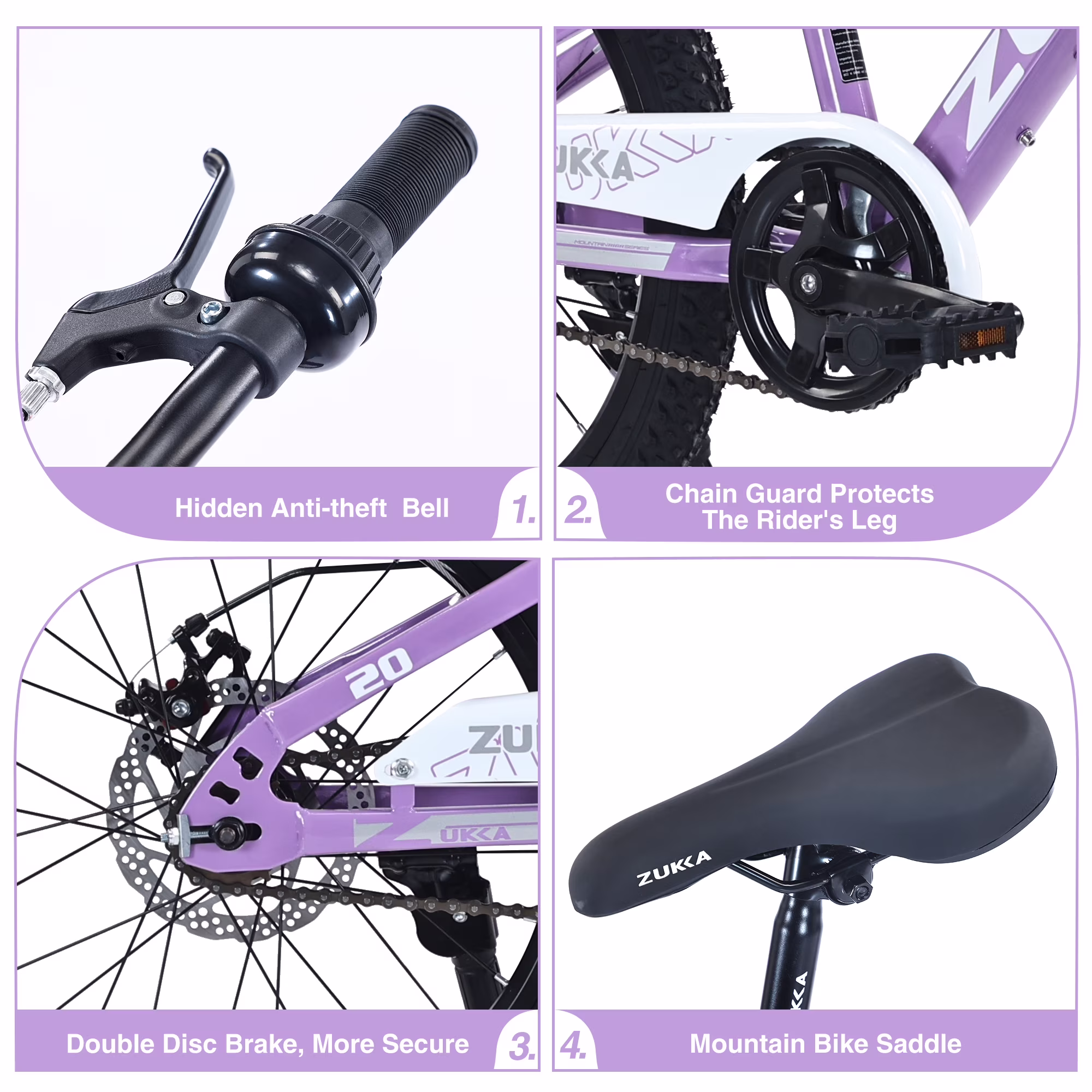 Kids Mountain Bike 20" Girls MTB for Girls Ages 7-10 Years, Single Speed, Steel Frame, Purple - Image 4