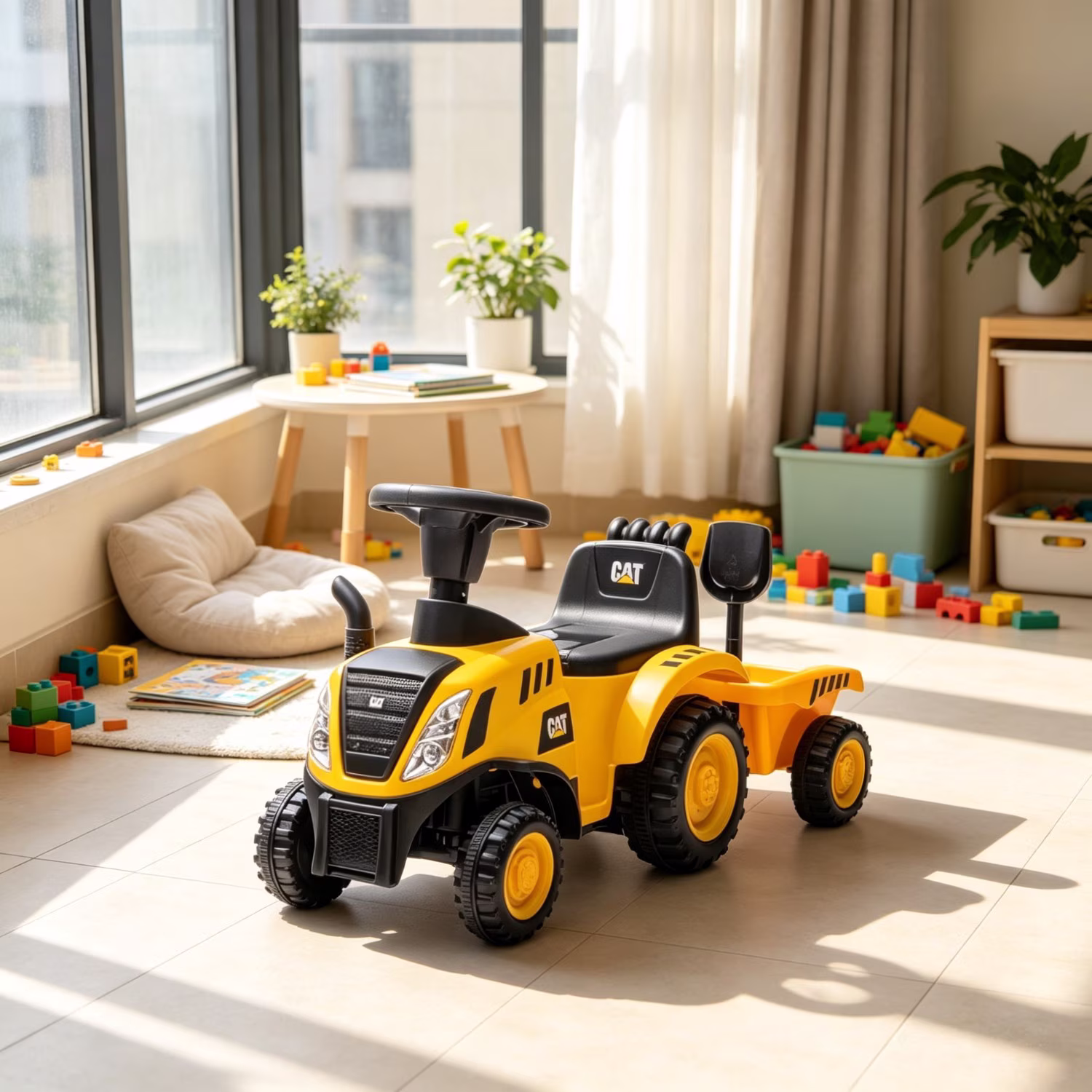 Kids No-Power Ride-On Tractor: Construction Toy with Shovel & Trailer for 18-36 Months Toddlers - Image 4