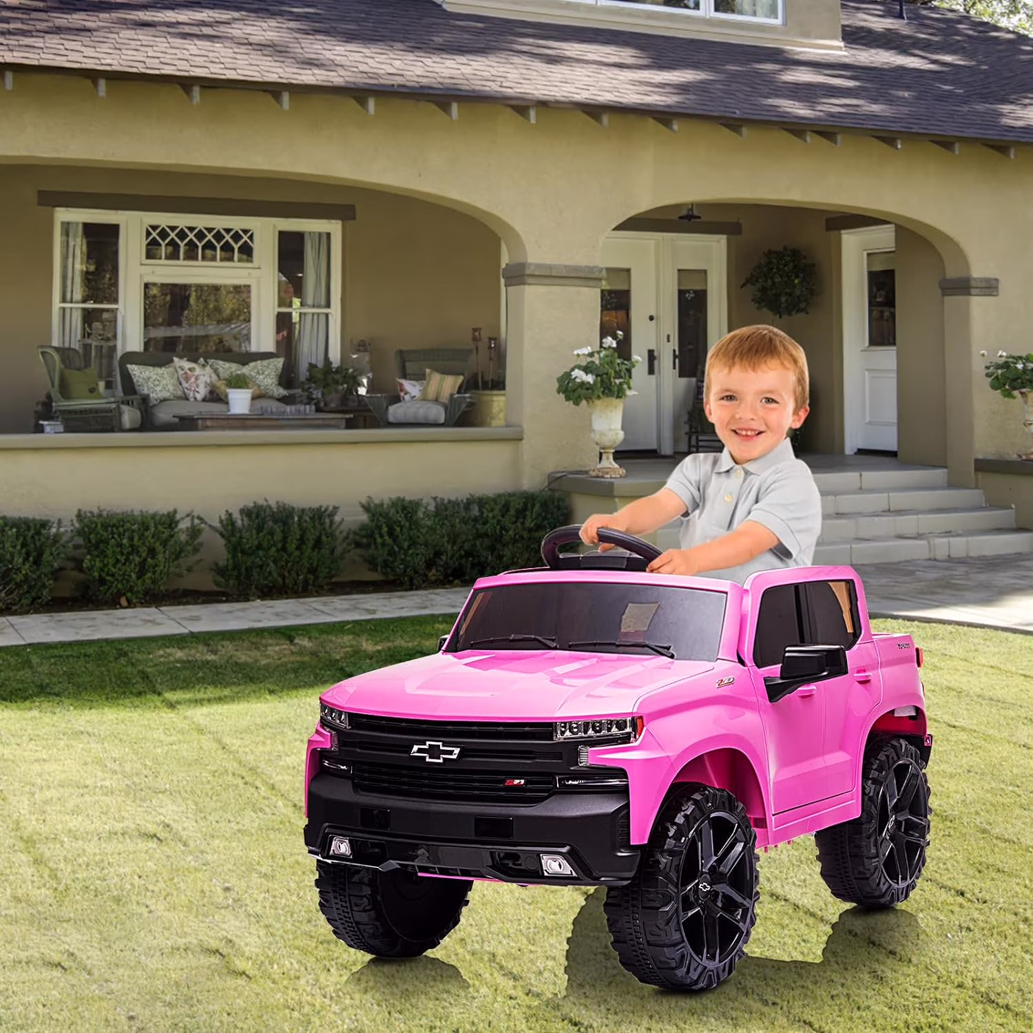 Kids Ride on Vehicle with Remote Control for 3-8 Years Toys,12V Licensed Chevrolet Silverado GMC Powered Wheels Electric Car, MP3 Music,FM Radio, Spring Suspension, LED Light,Pink - Image 5