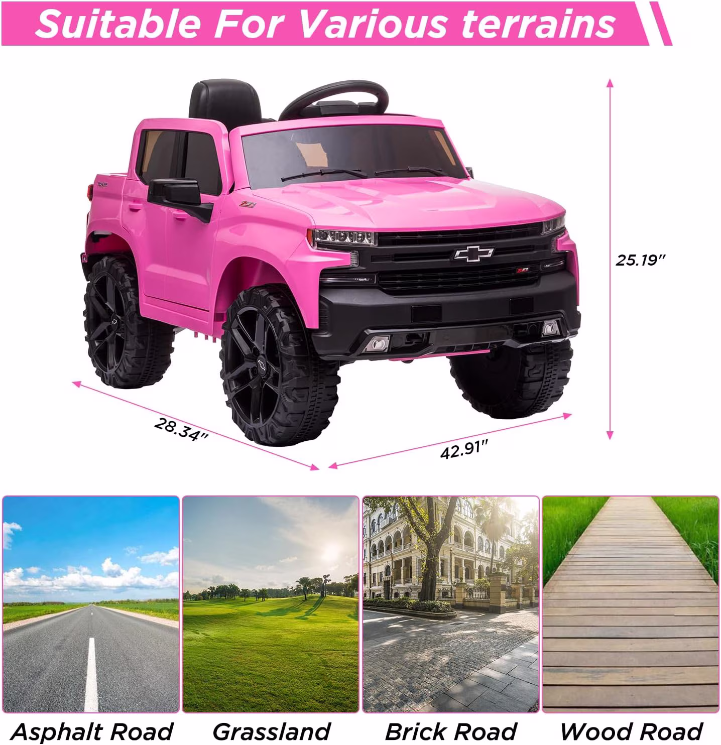 Kids Ride on Vehicle with Remote Control for 3-8 Years Toys,12V Licensed Chevrolet Silverado GMC Powered Wheels Electric Car, MP3 Music,FM Radio, Spring Suspension, LED Light,Pink - Image 4