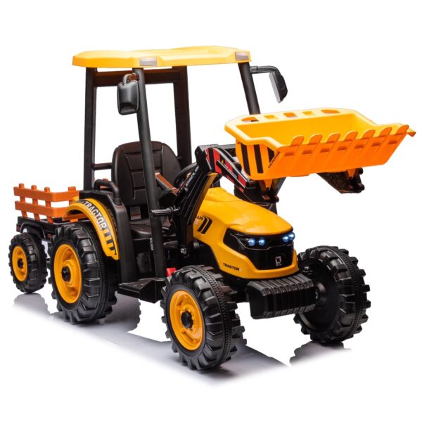 Kidsera 24V Kids Ride On Tractor Yellow, 3in1 Riding Tractor with Detachable Trailer and Front Shovel, Dual Motor Battery Powered Electric Riding Toy for Girls&Boys