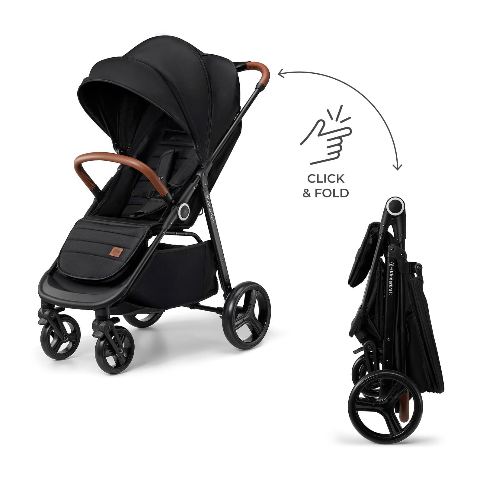 Kinderkraft GRANDE PLUS Baby Stroller, Lie-Flat Recline, One-Hand Fold, Reversible Seat, Full-Size Convertible Stroller, Newborn to 48 lbs - Image 4