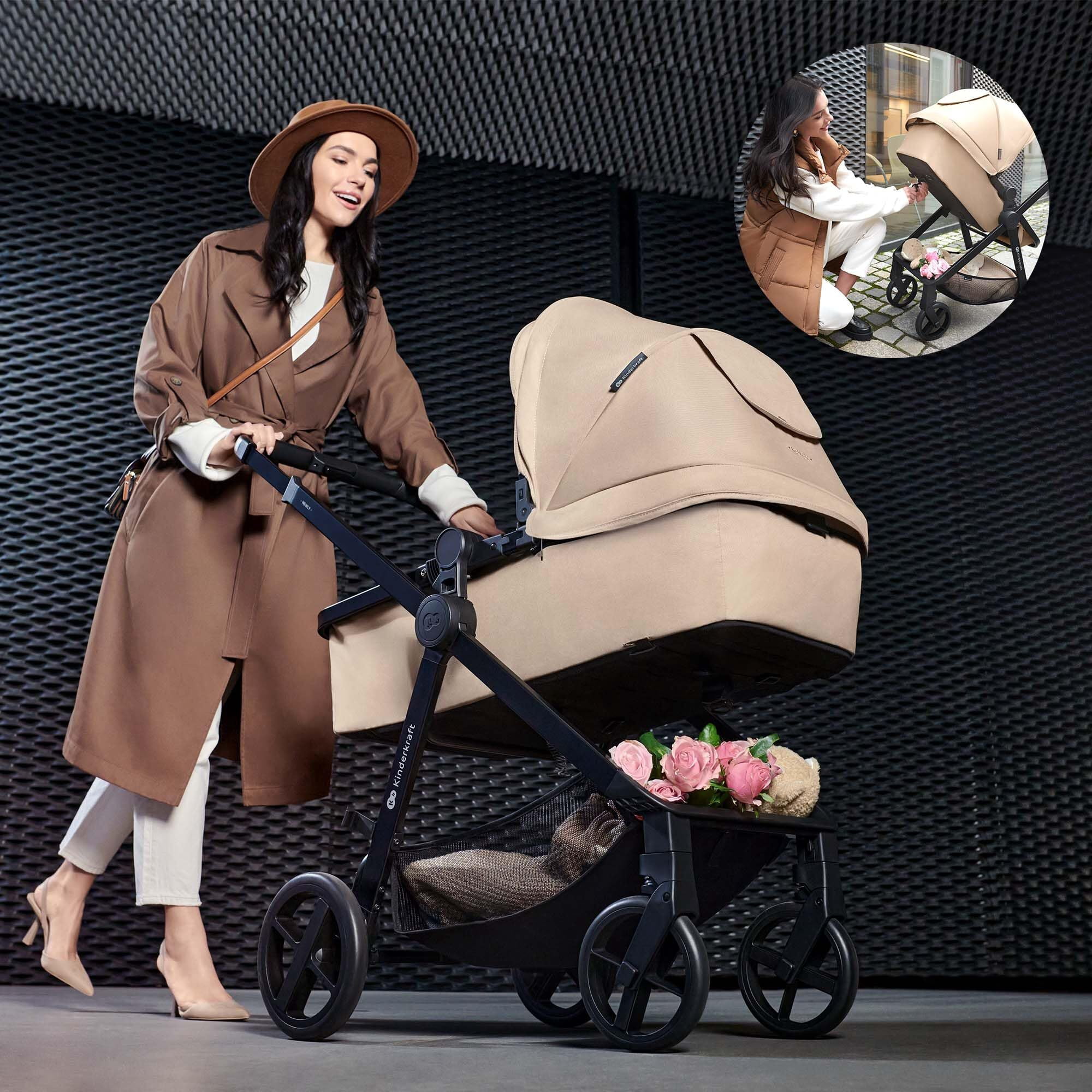 Kinderkraft NEWLY 2-in-1 Convertible Baby Stroller, Reversible Bassinet Pramette for Infant to Toddler, One-Hand Fold, Up to 48 lbs. - Image 5