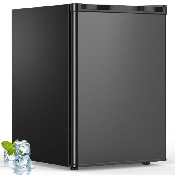KNDKO 2.6 Cu.ft Mini Fridge with Freezer, Energy Efficient Compact Refrigerator with Reversible Single Door, Removable Glass Shelves for Office, Dorm, Bedroom, Apartment, Black