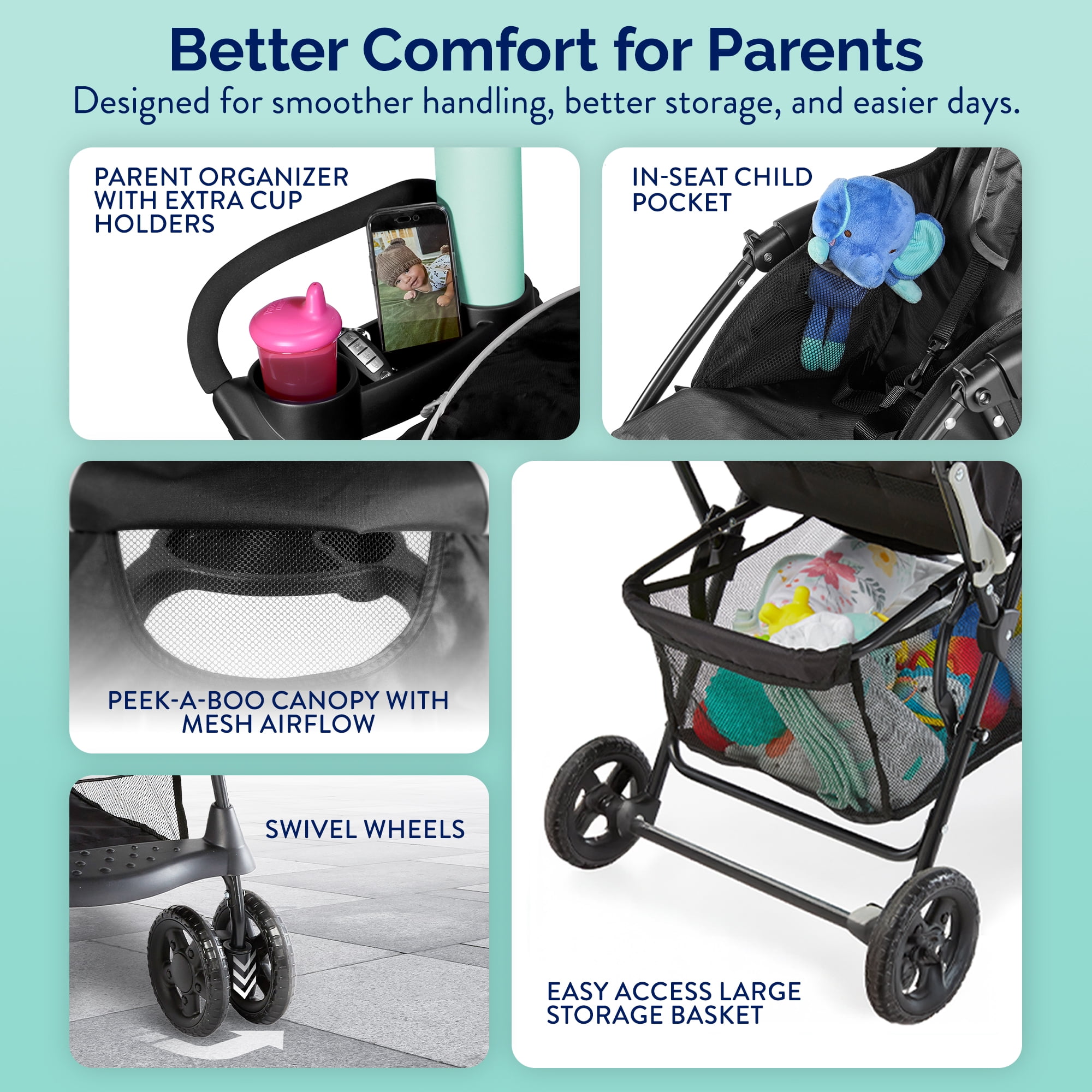 Kolcraft Cloud Sport Lightweight Stroller for Toddlers and Babies, Gray/Black - Image 4