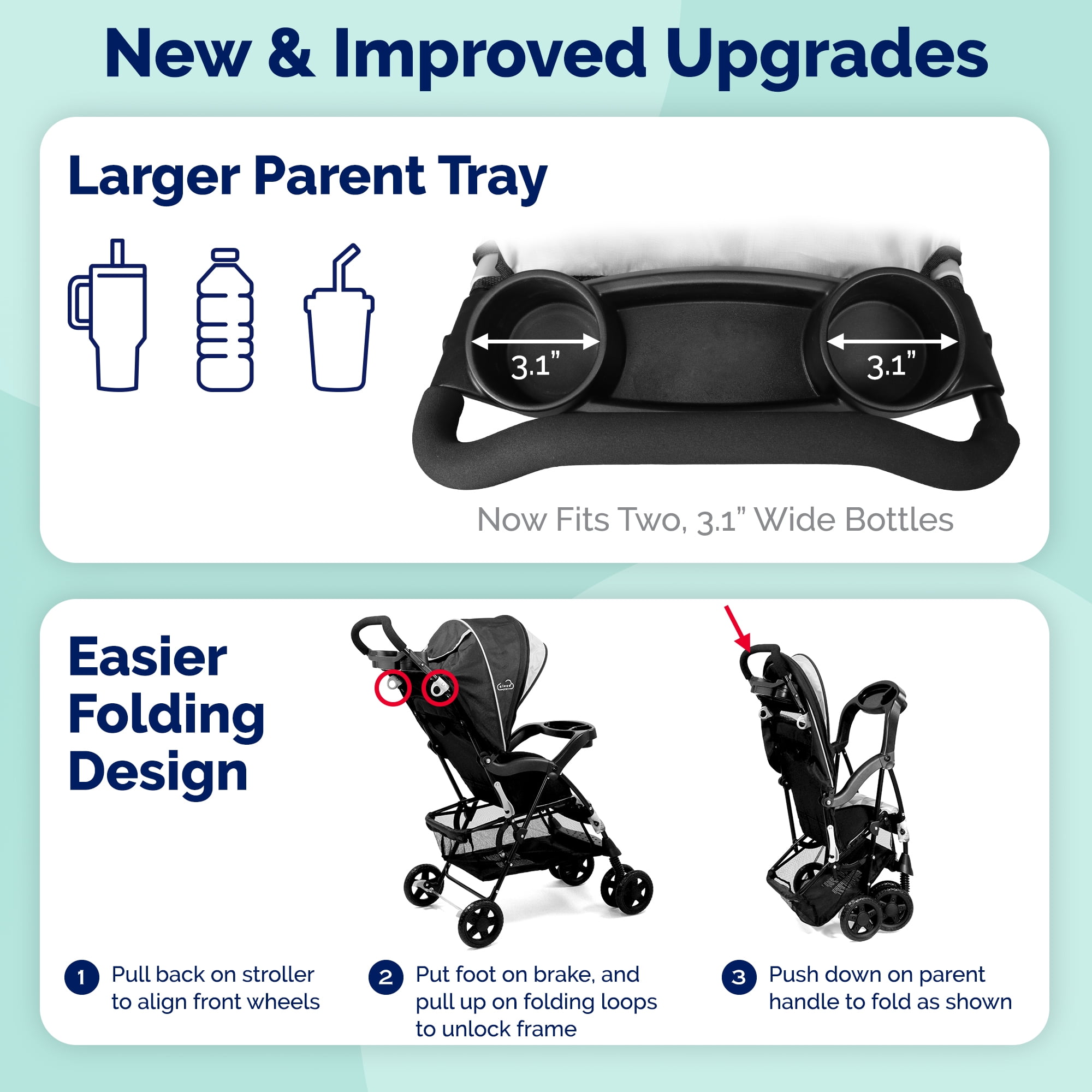 Kolcraft Cloud Sport Lightweight Stroller for Toddlers and Babies, Gray/Black - Image 2