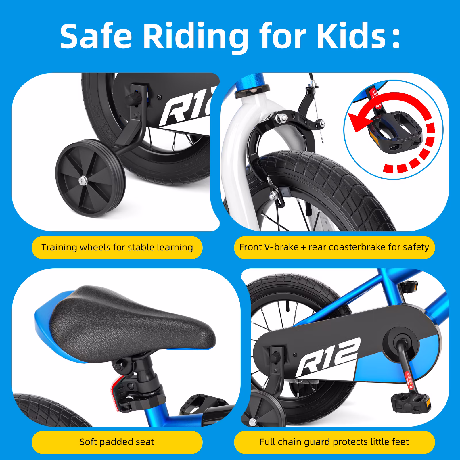 Korimefa 12 inch Kids Bike for Boys Ages 3-6 Years Children, Toddler Bike with Training Wheels, Dual Brakes, Easy Assembly,BMX Style Training Bicycle,Blue White - Image 4