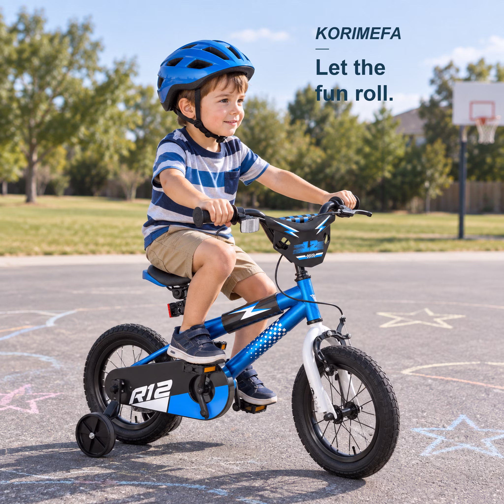 Korimefa 12 inch Kids Bike for Boys Ages 3-6 Years Children, Toddler Bike with Training Wheels, Dual Brakes, Easy Assembly,BMX Style Training Bicycle,Blue White - Image 2