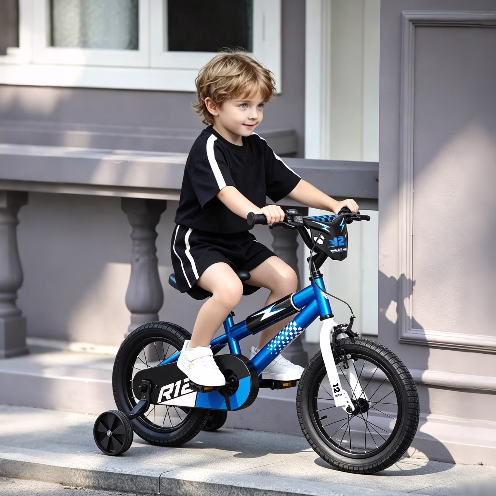Korimefa 12 inch Kids Bike for Boys Ages 3-6 Years Children, Toddler Bike with Training Wheels, Dual Brakes, Easy Assembly,BMX Style Training Bicycle,Blue White - Image 5