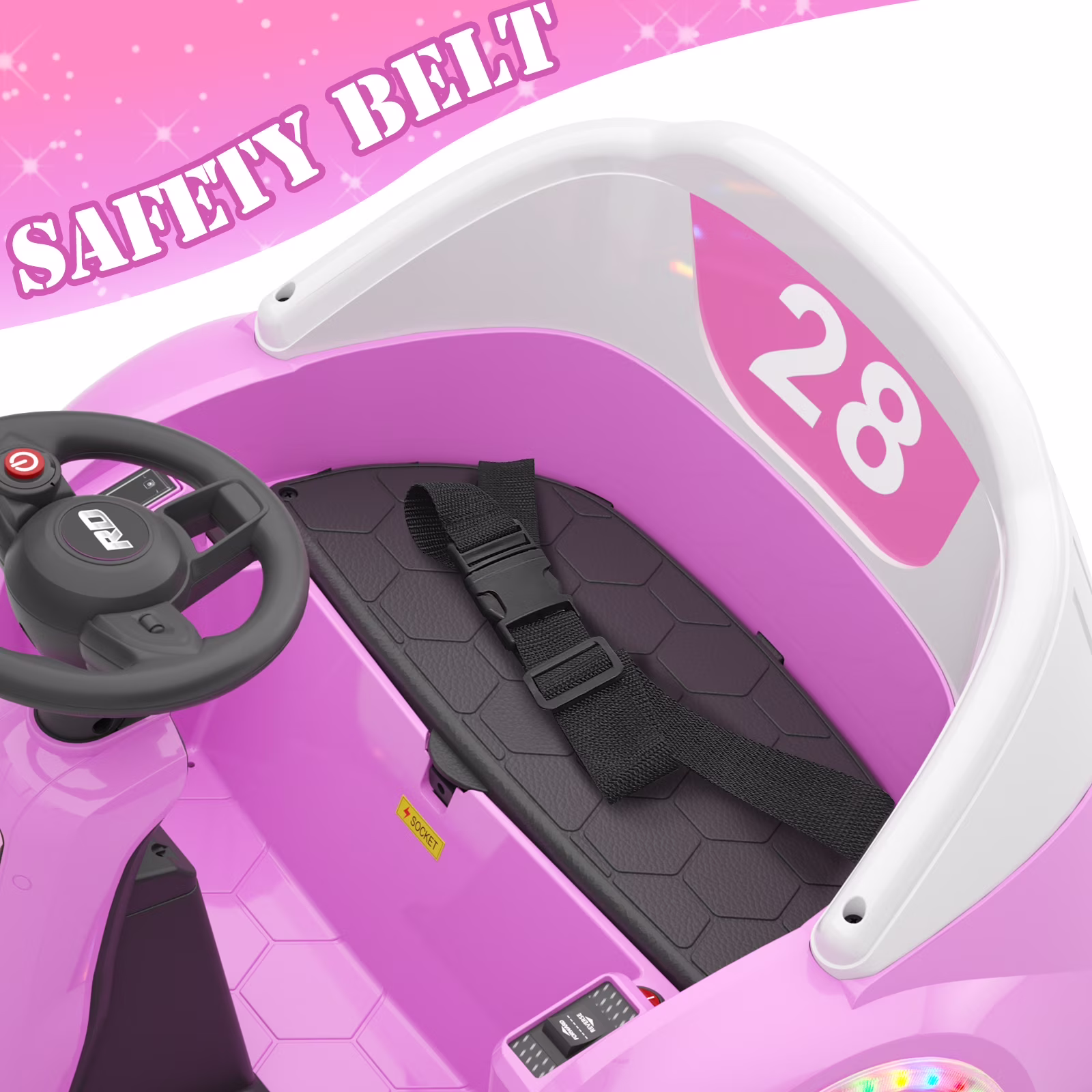 KORIMEFA 12V Bumper Car for Kids Toddler 1-6 Years with Remote Control Bluetooth Music 3 Speeds DIY License Plate Electric Ride on Toys(Pink) - Image 2