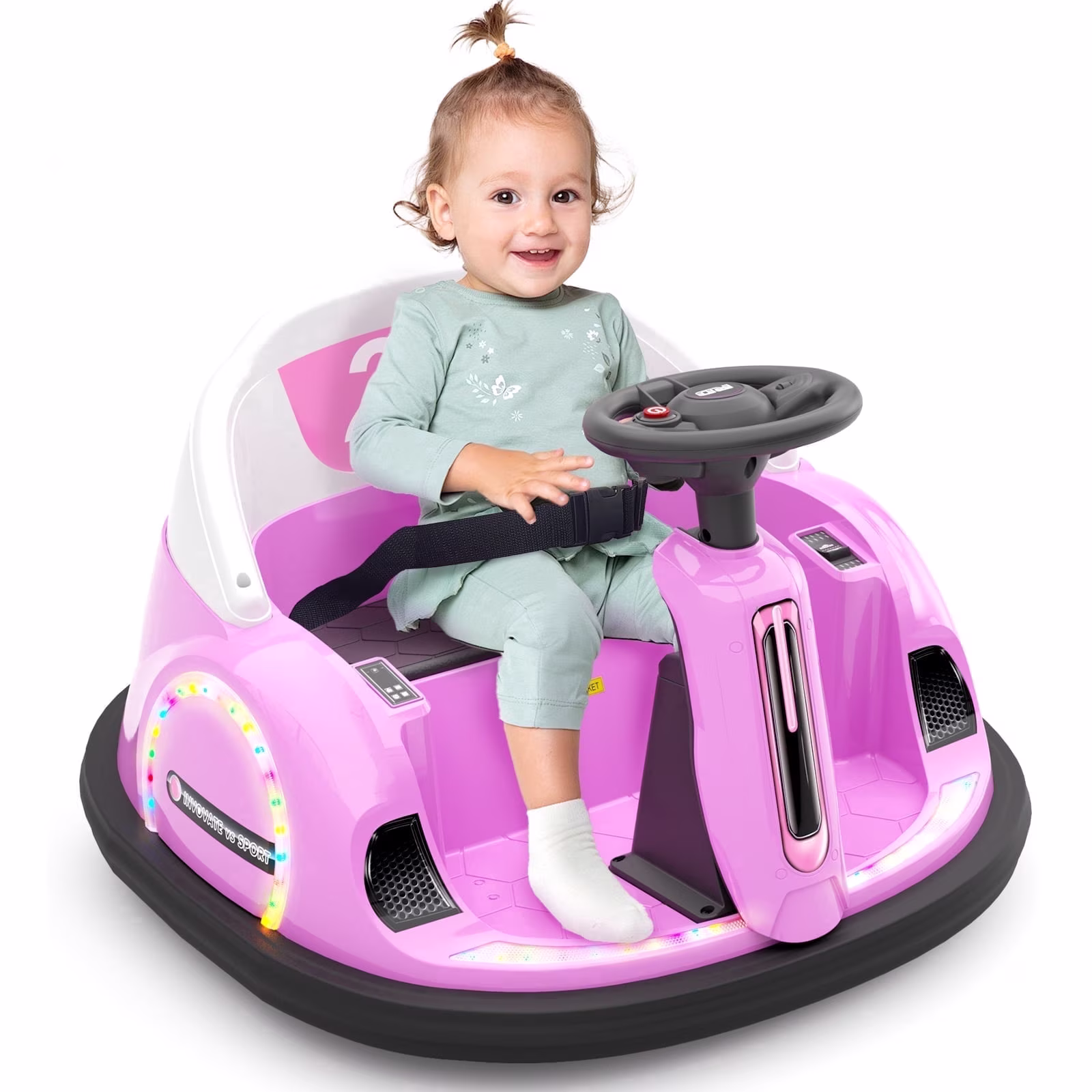 KORIMEFA 12V Bumper Car for Kids Toddler 1-6 Years with Remote Control Bluetooth Music 3 Speeds DIY License Plate Electric Ride on Toys(Pink)